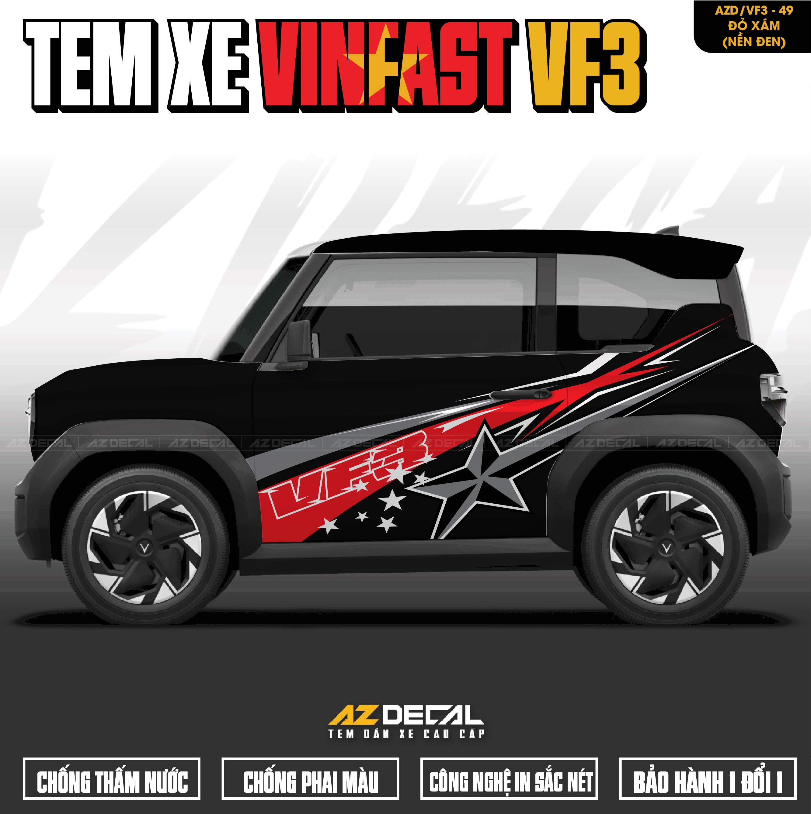 Tem Xe Vinfast VF3 Mẫu VF3-49 Sport - Thiết Kế Theo Yêu Cầu