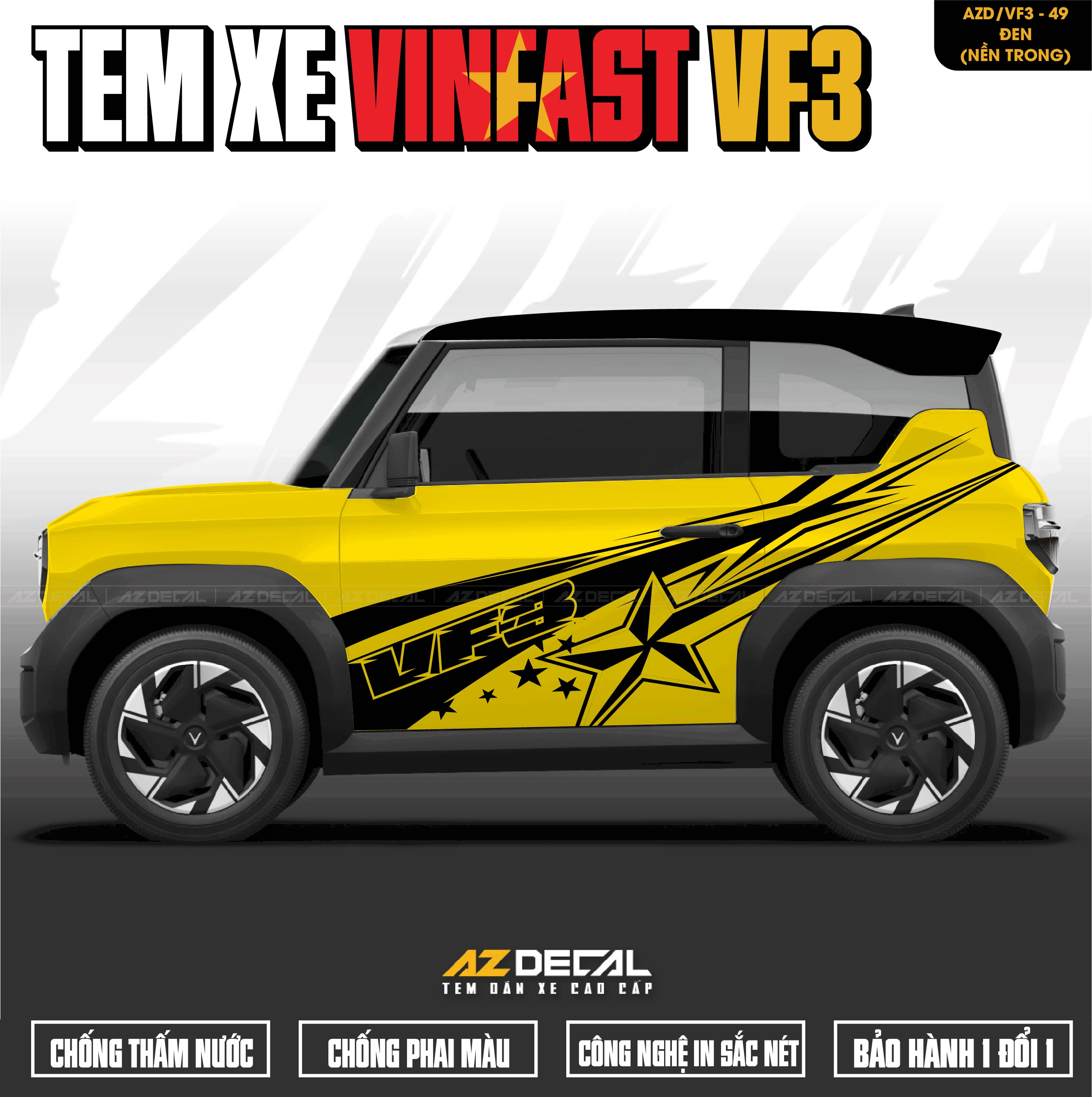 Tem Xe Vinfast VF3 Mẫu VF3-49 Sport - Thiết Kế Theo Yêu Cầu