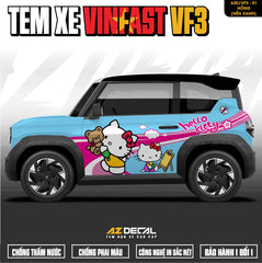 Tem Xe Vinfast VF3 Mẫu VF3-51 Hello Kitty - Thiết Kế Theo Yêu Cầu