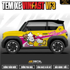 Tem Xe Vinfast VF3 Mẫu VF3-51 Hello Kitty - Thiết Kế Theo Yêu Cầu