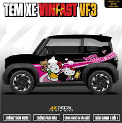 Tem Xe Vinfast VF3 Mẫu VF3-51 Hello Kitty - Thiết Kế Theo Yêu Cầu