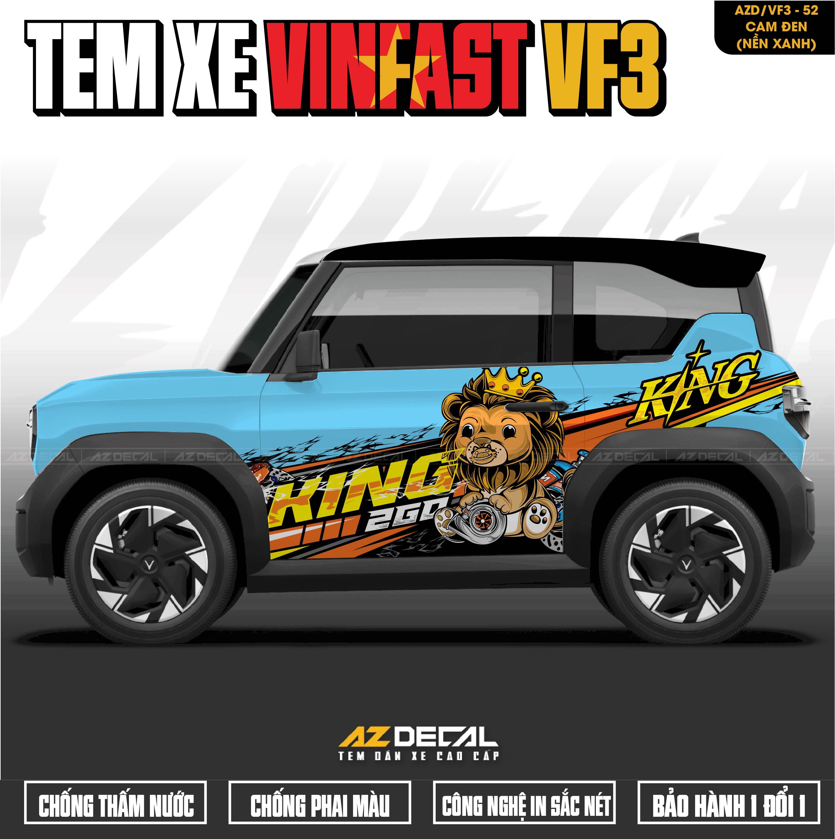 Tem Xe Vinfast VF3 Mẫu VF3-52 Sư Tử - Thiết Kế Theo Yêu Cầu