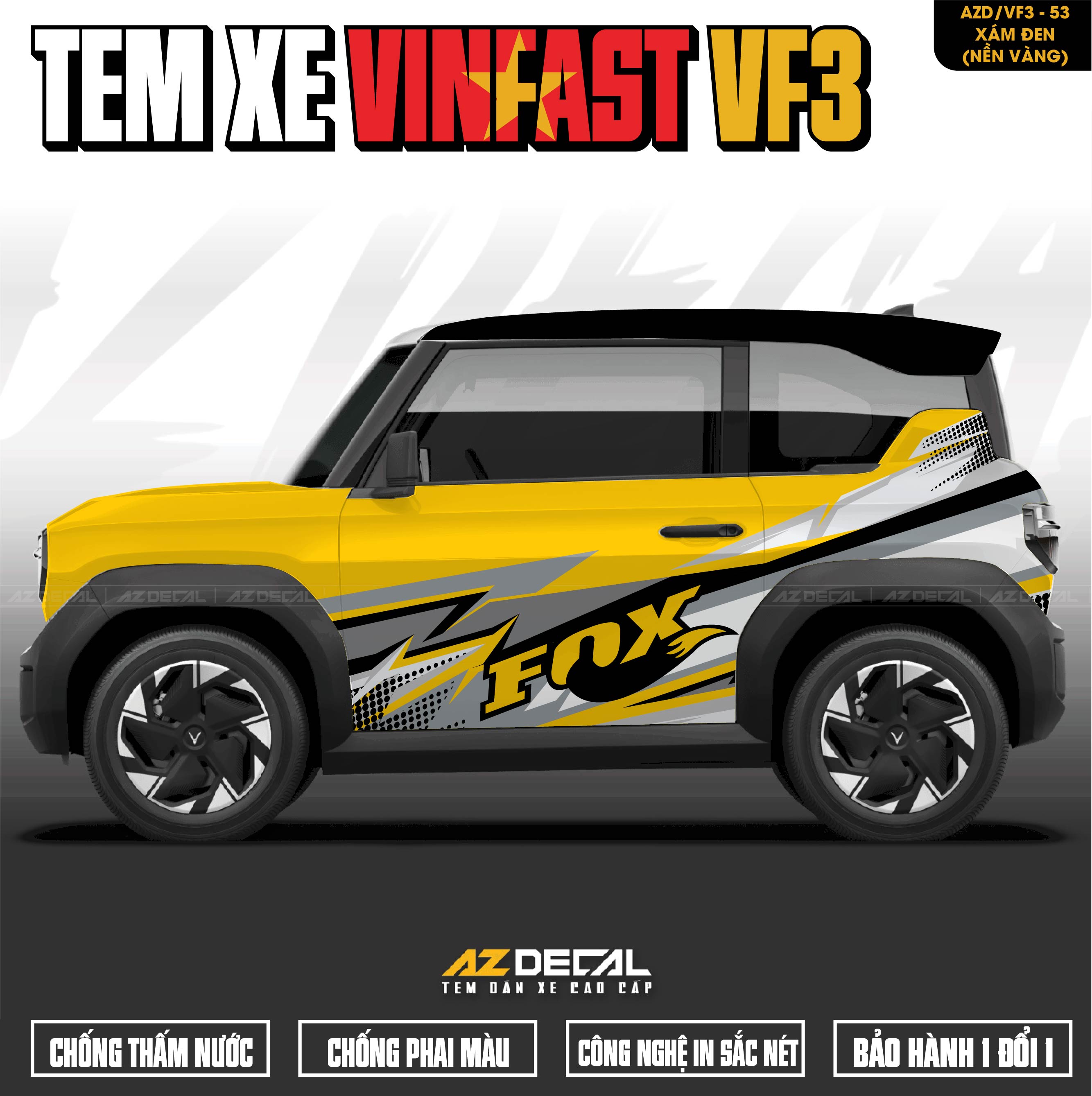 Tem Xe Vinfast VF3 Mẫu VF3-53 FOX - Thiết Kế Theo Yêu Cầu