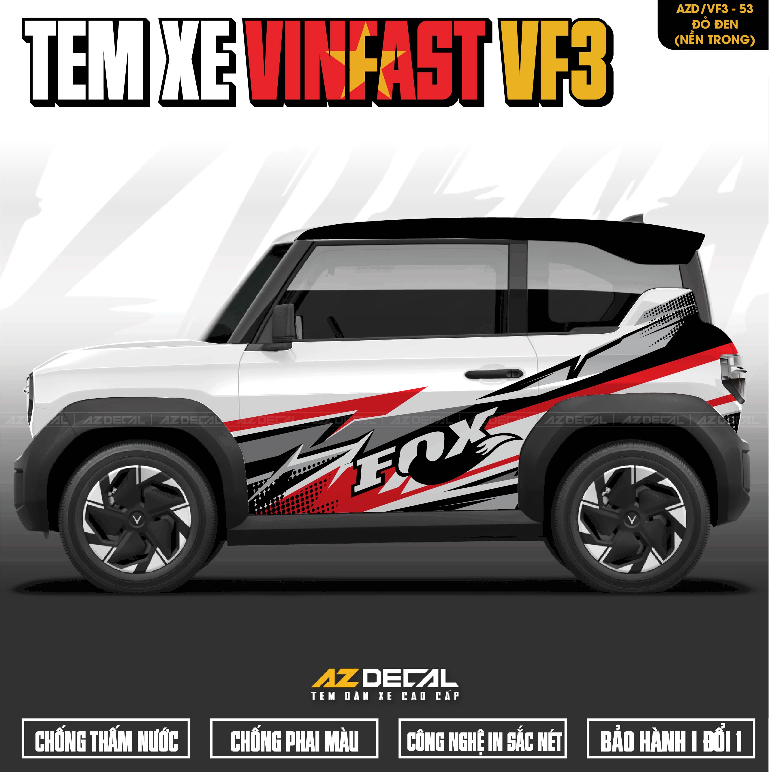 Tem Xe Vinfast VF3 Mẫu VF3-53 FOX - Thiết Kế Theo Yêu Cầu
