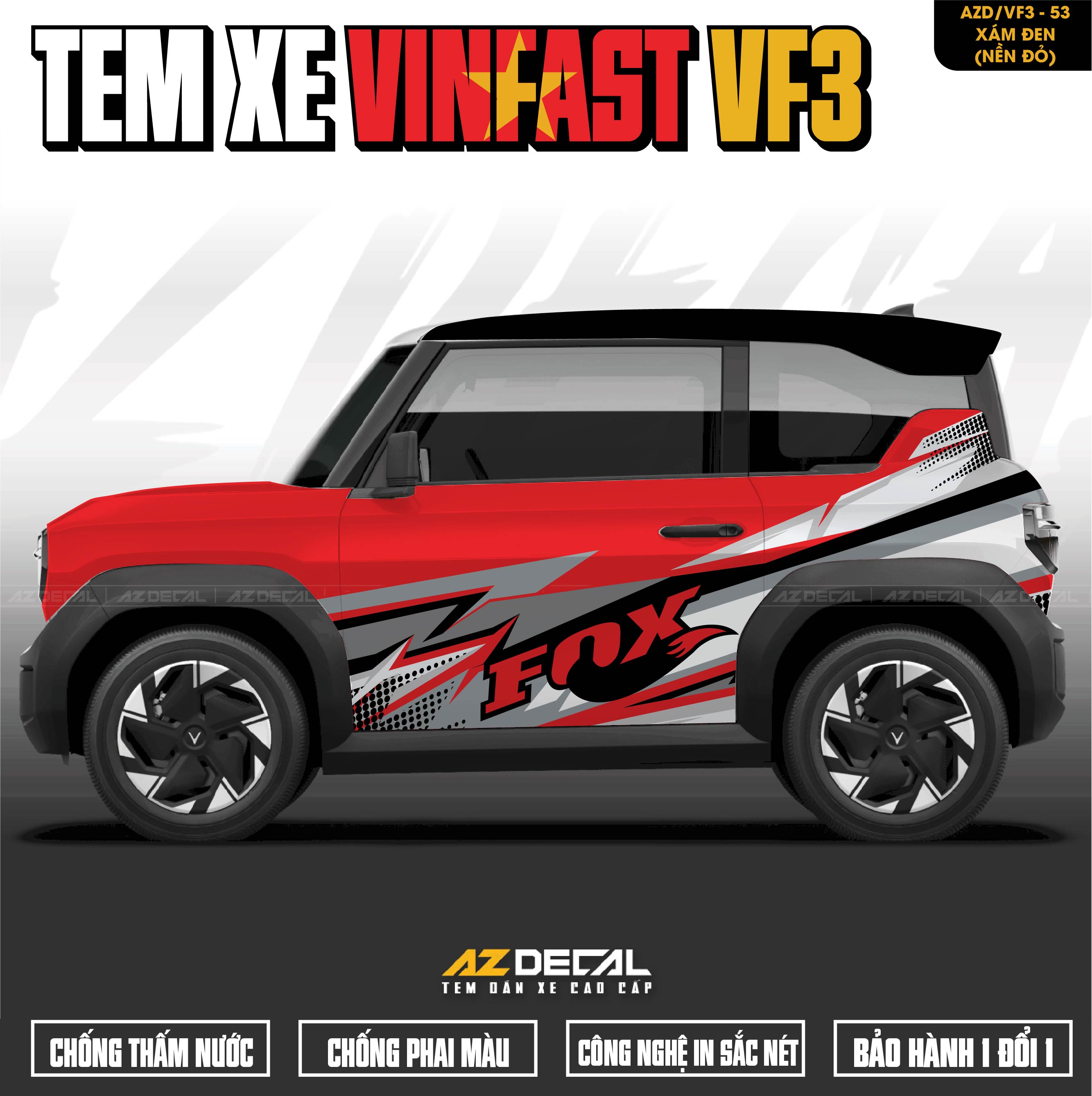Tem Xe Vinfast VF3 Mẫu VF3-53 FOX - Thiết Kế Theo Yêu Cầu