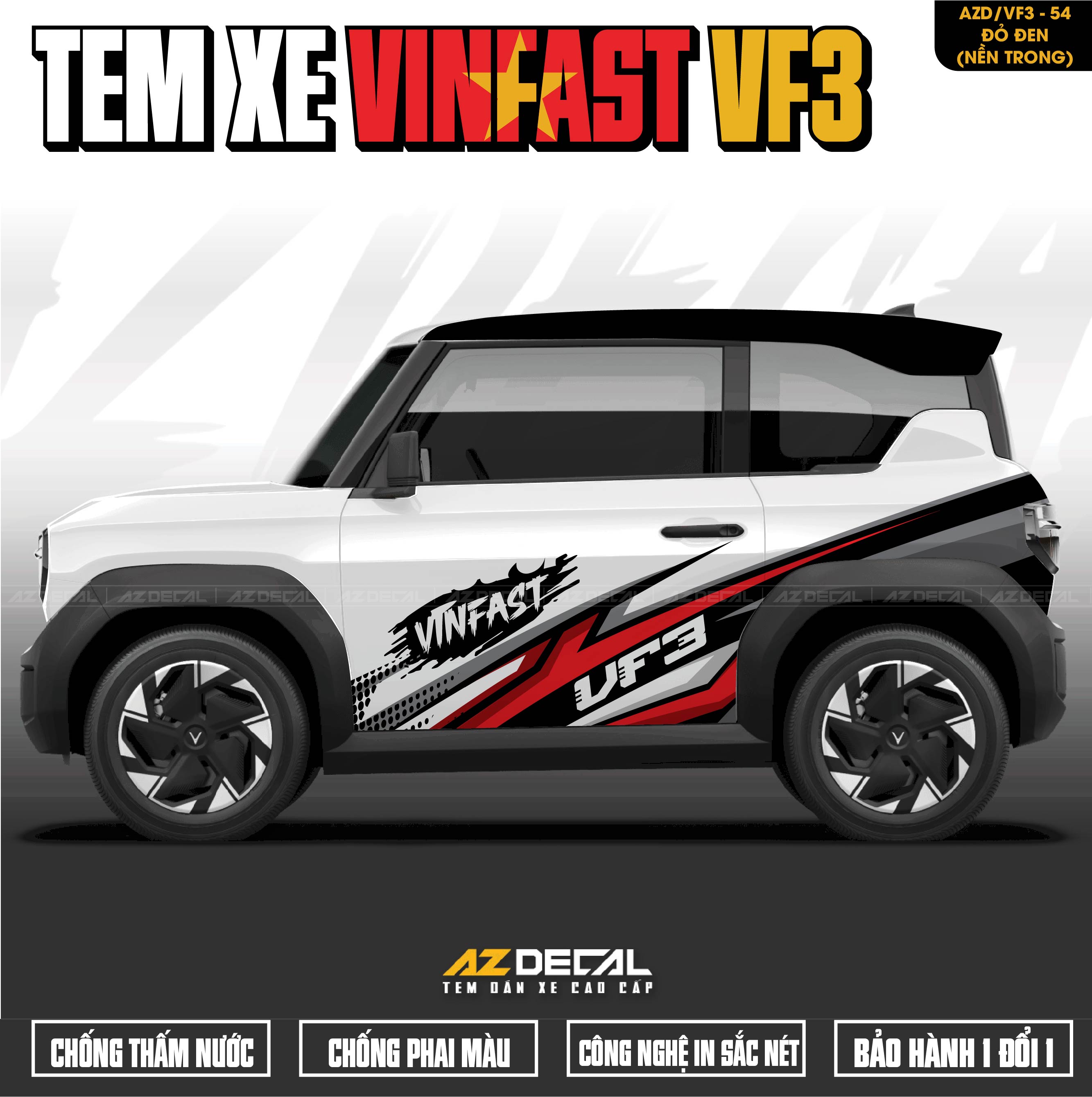Tem Xe Vinfast VF3 Mẫu VF3-54 Sport - Thiết Kế Theo Yêu Cầu