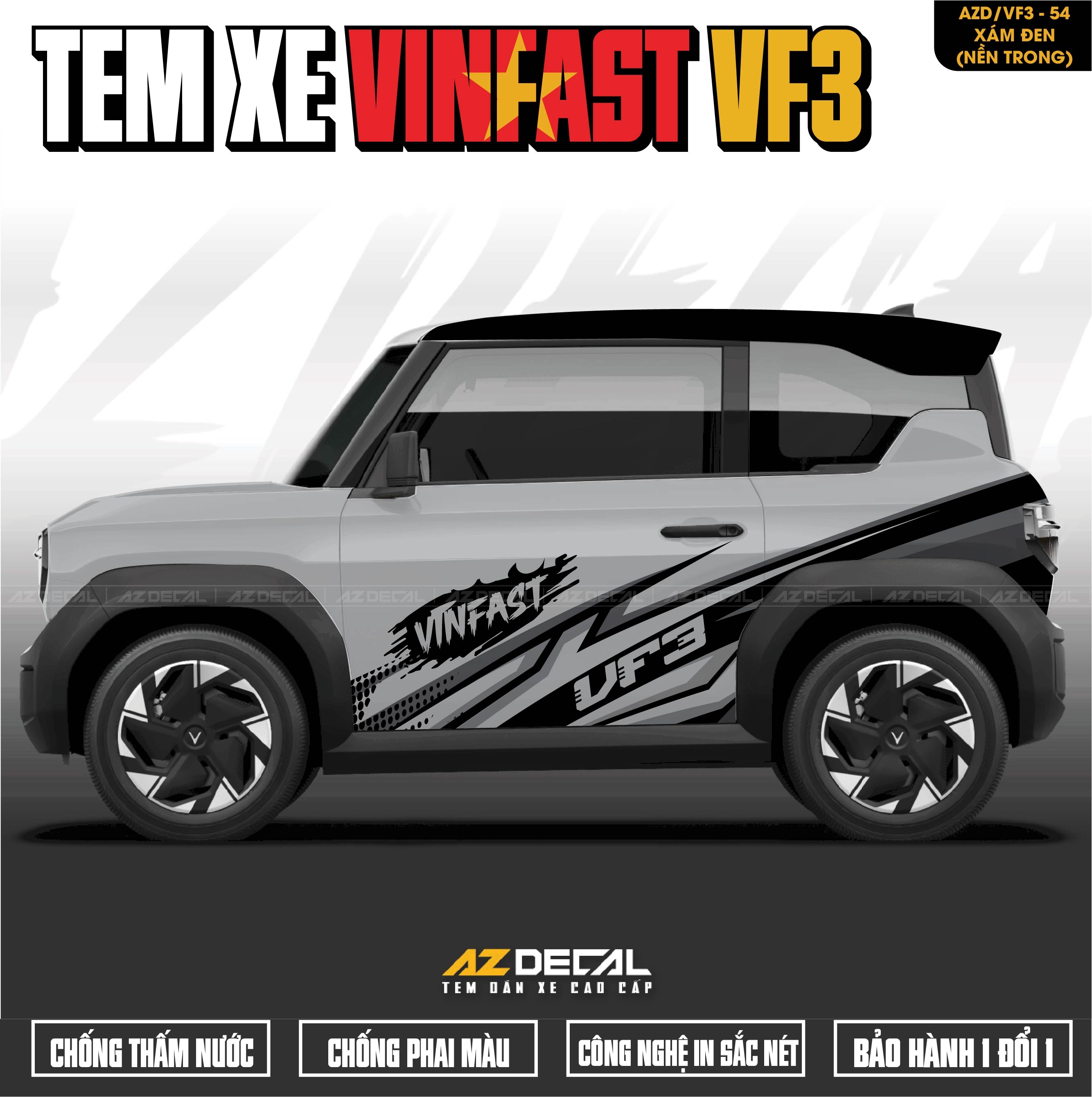 Tem Xe Vinfast VF3 Mẫu VF3-54 Sport - Thiết Kế Theo Yêu Cầu
