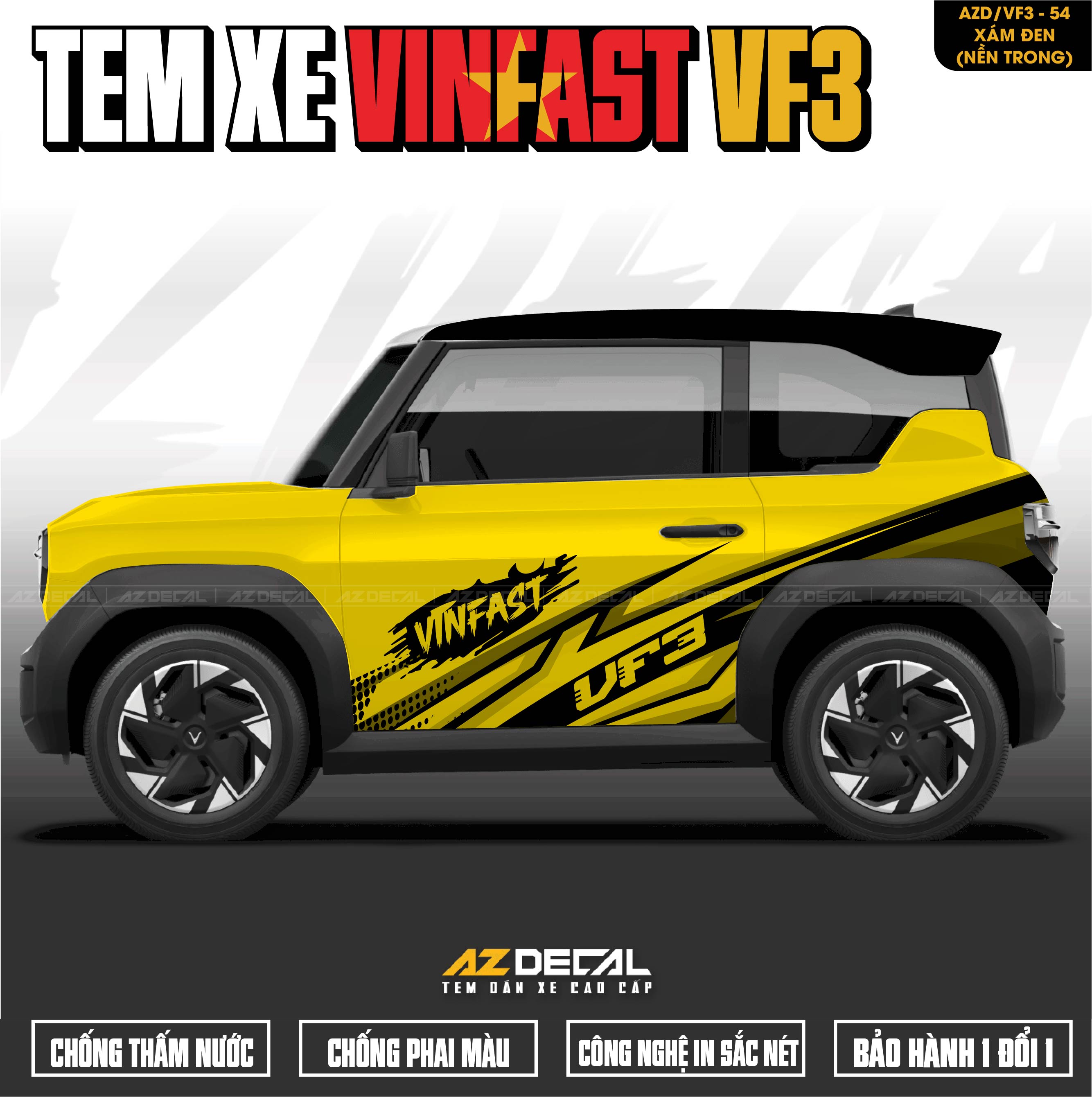 Tem Xe Vinfast VF3 Mẫu VF3-54 Sport - Thiết Kế Theo Yêu Cầu