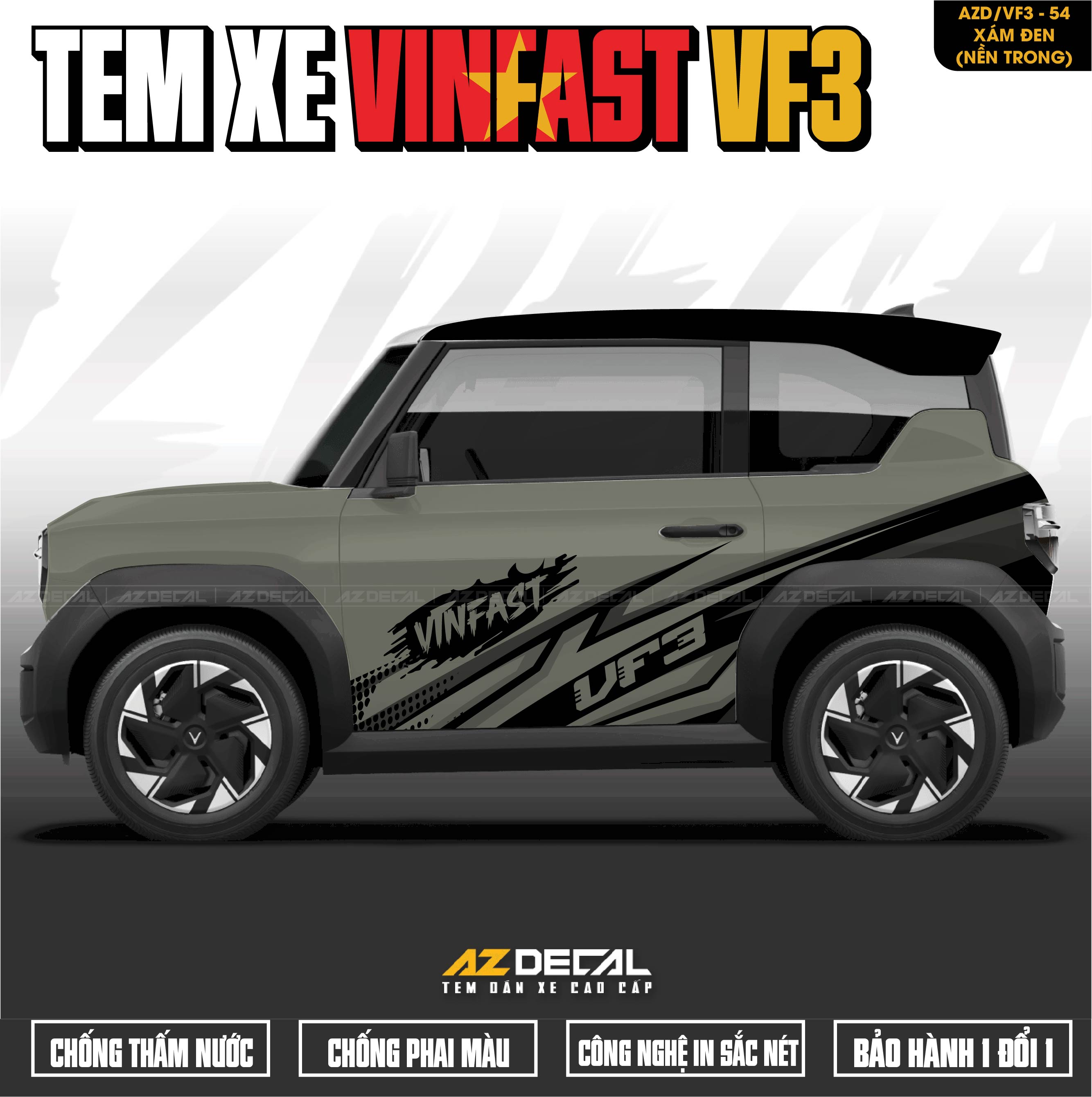 Tem Xe Vinfast VF3 Mẫu VF3-54 Sport - Thiết Kế Theo Yêu Cầu