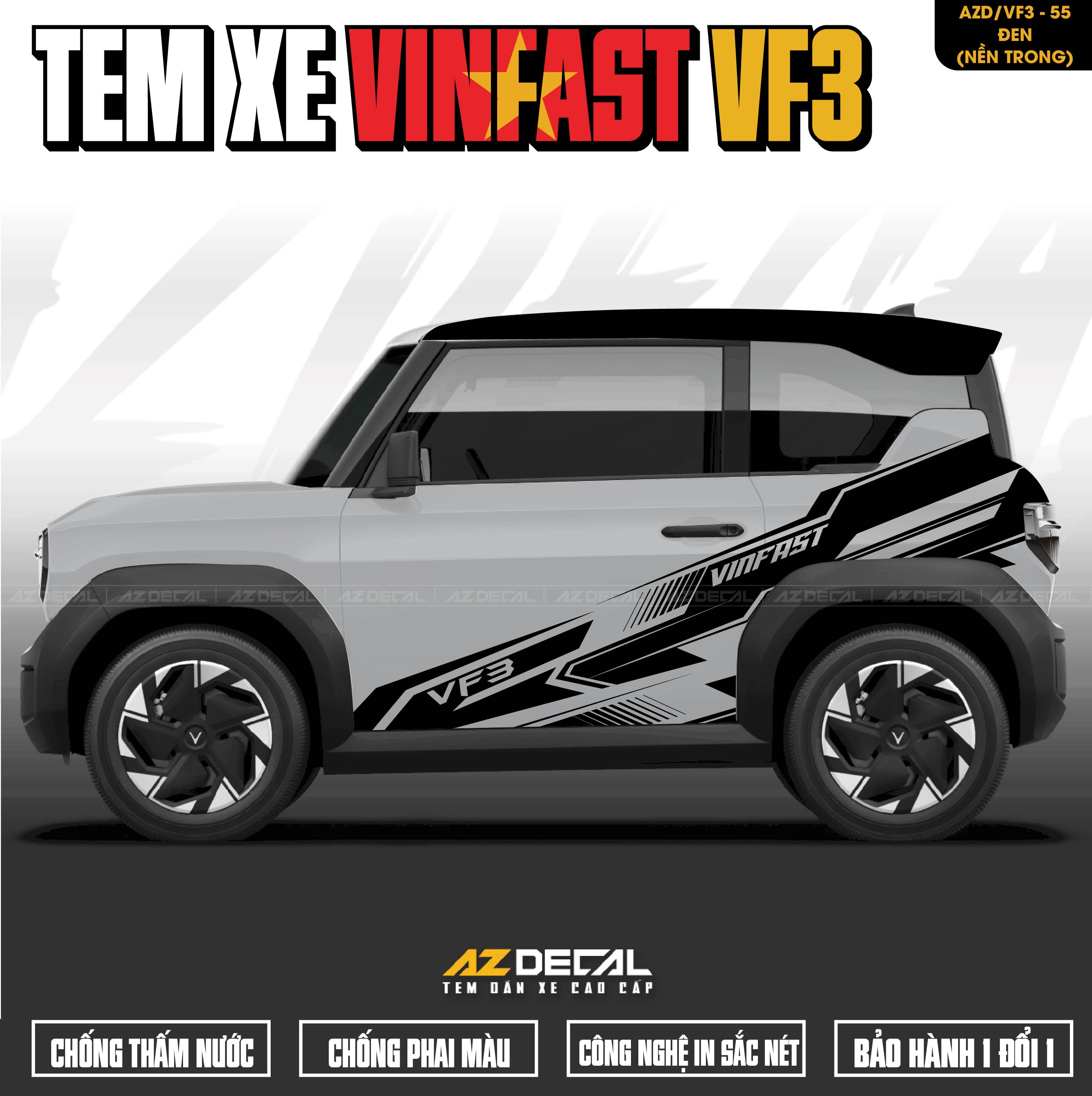 Tem Xe Vinfast VF3 Mẫu VF3-55 Sport - Thiết Kế Theo Yêu Cầu