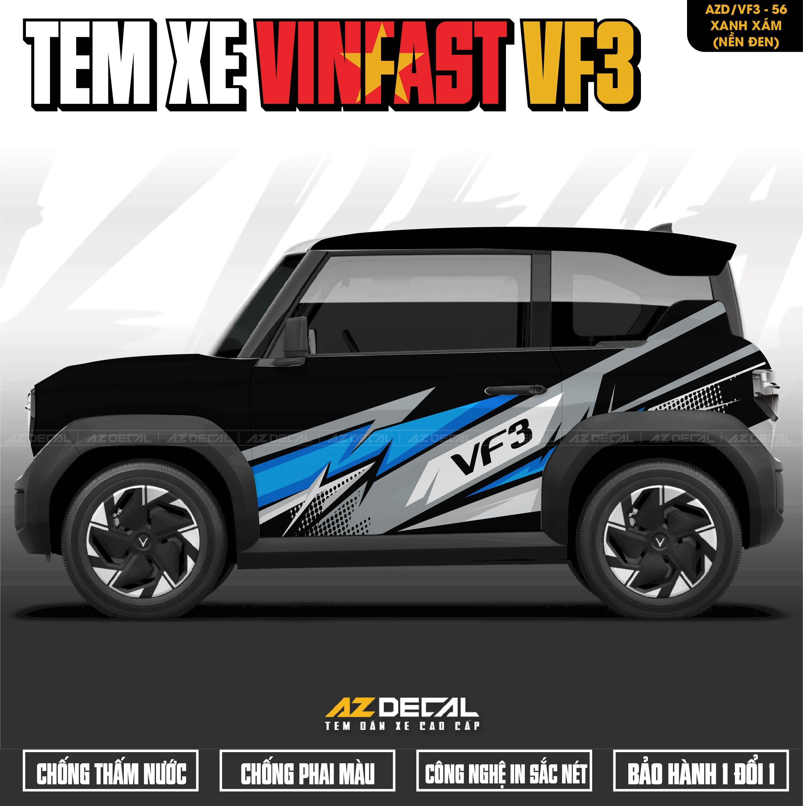 Tem Xe Vinfast VF3 Mẫu VF3-56 Sport - Thiết Kế Theo Yêu Cầu