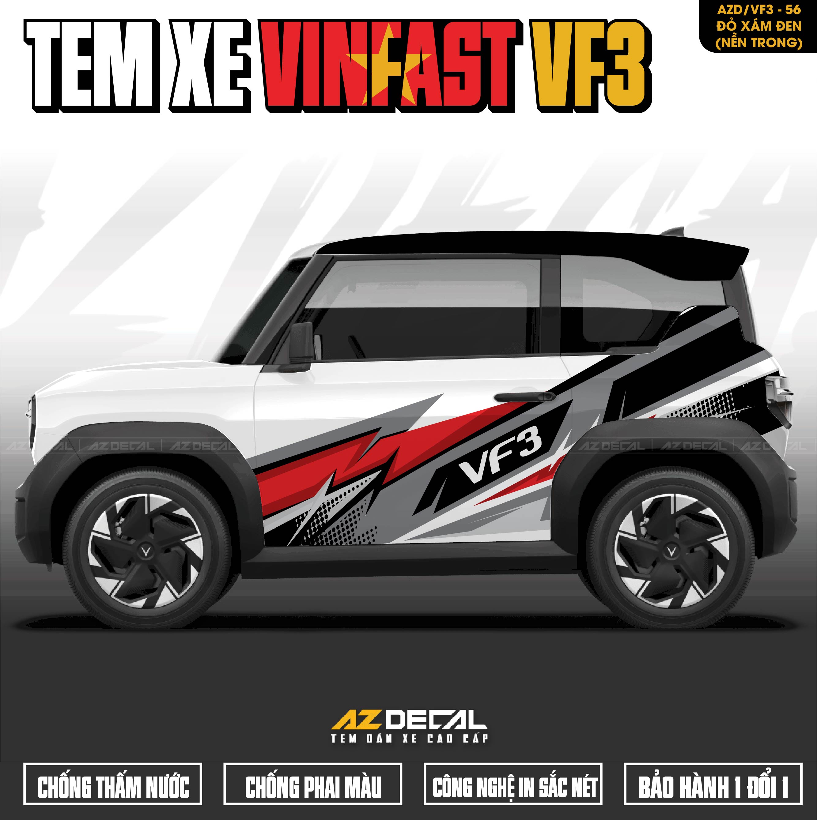 Tem Xe Vinfast VF3 Mẫu VF3-56 Sport - Thiết Kế Theo Yêu Cầu