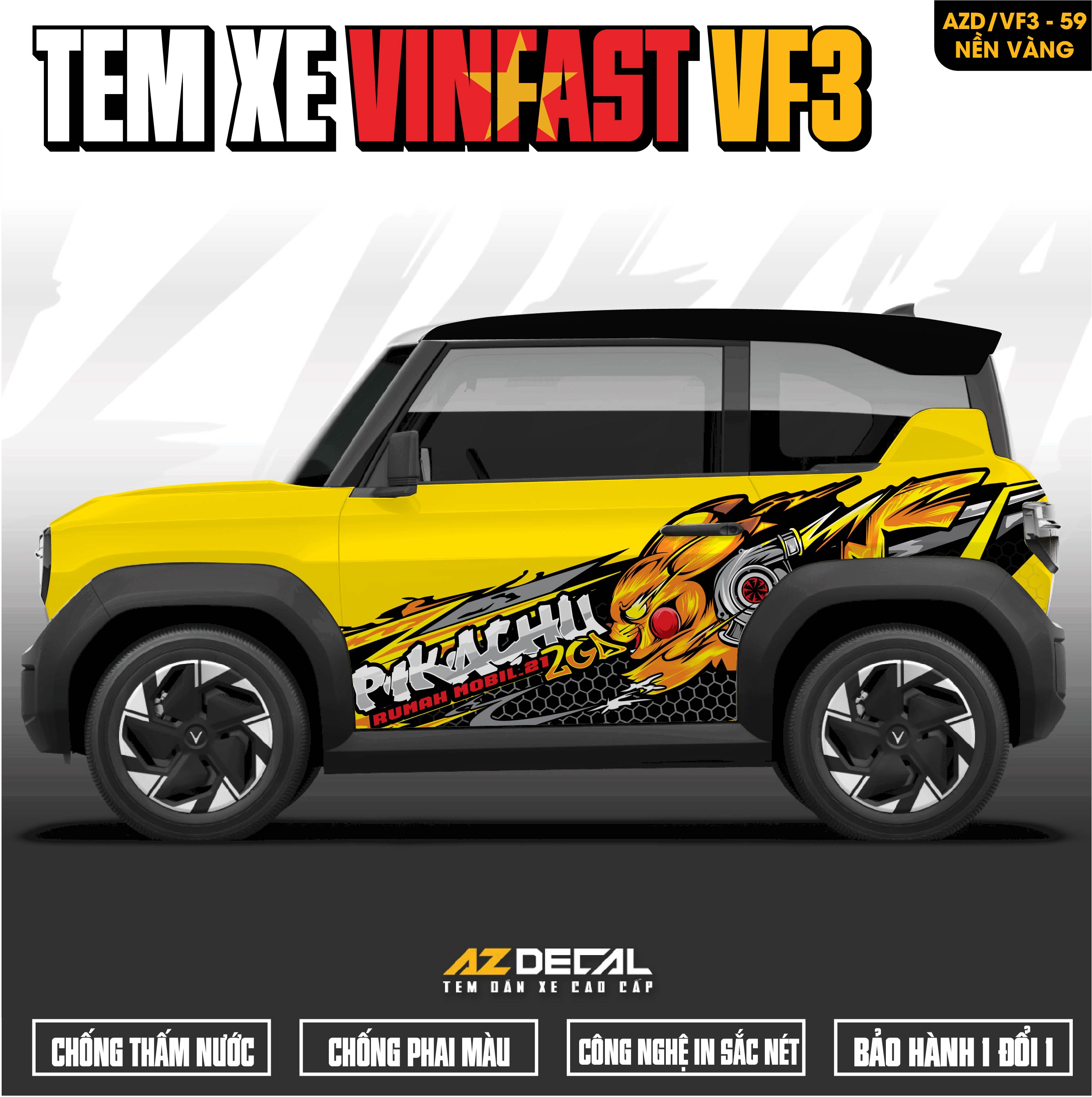 Tem Xe Vinfast VF3 Mẫu VF3-59 Pikachu - Thiết Kế Theo Yêu Cầu