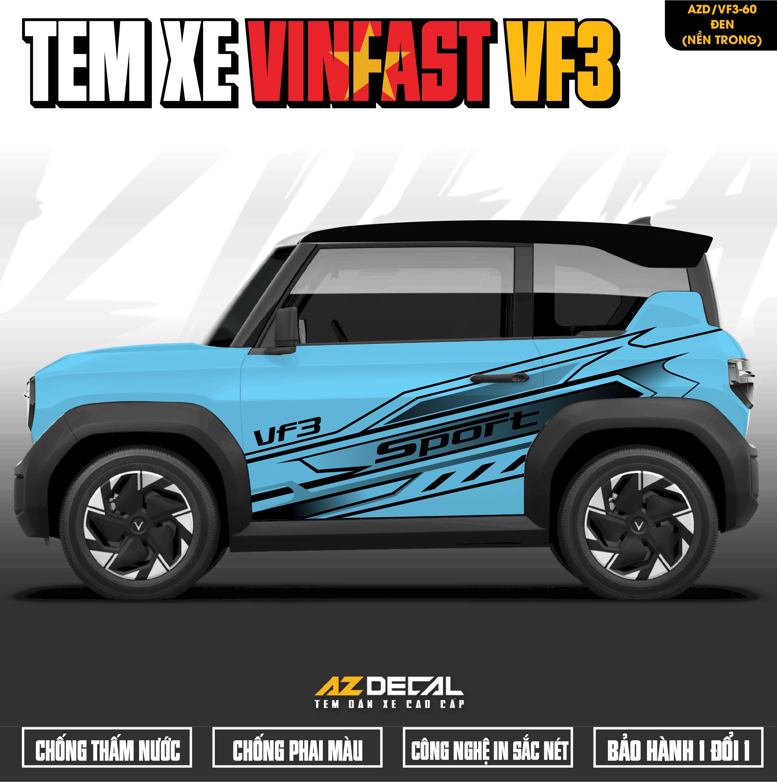 Tem Xe Vinfast VF3 Mẫu VF3-60 Sport - Thiết Kế Theo Yêu Cầu