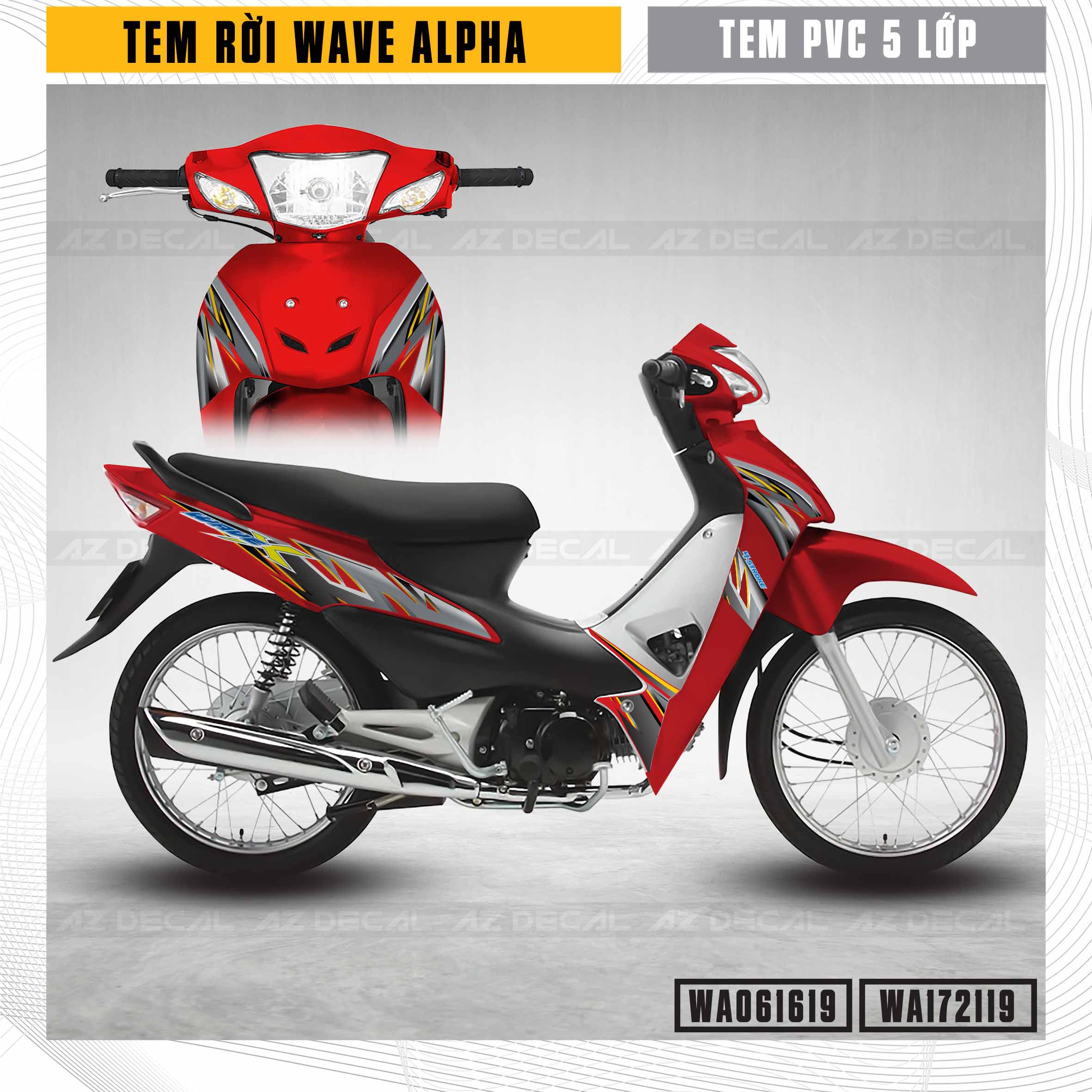 Tem dán xe Wave Alpha đỏ mẫu WA19