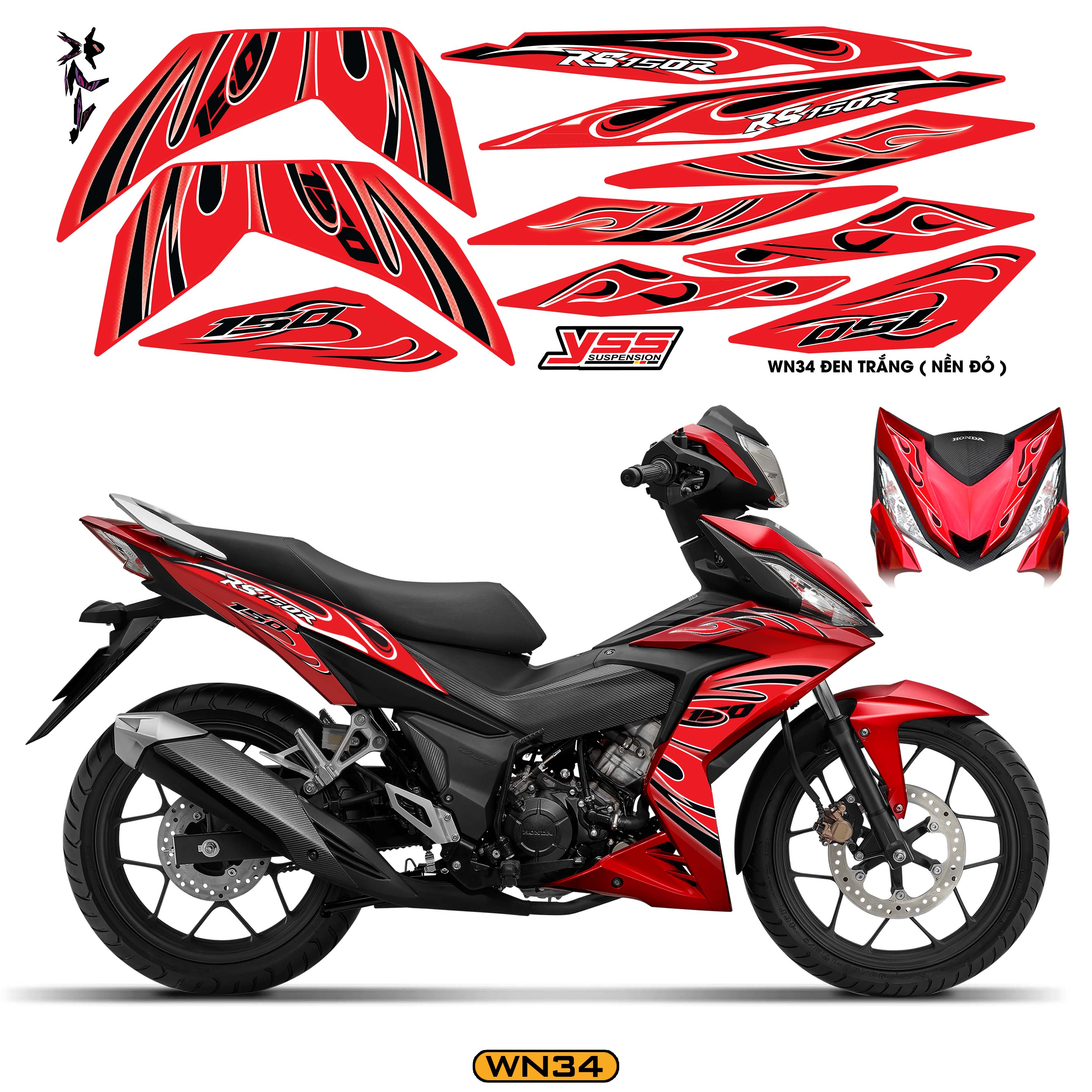 Tem Xe Winner 150 Thiết Kế Ngọn Lửa Cách Điệu màu đỏ