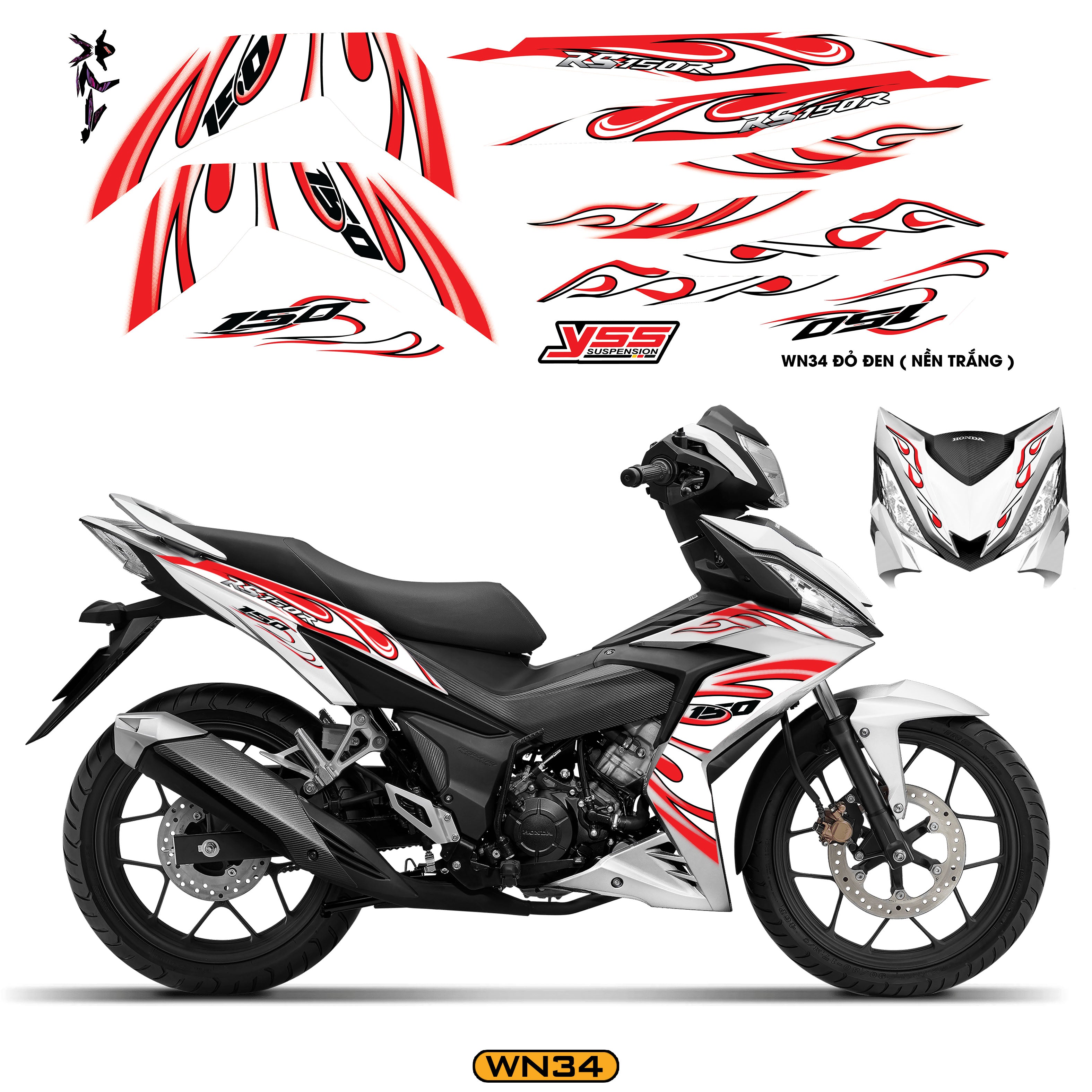 Tem Xe Winner 150 Thiết Kế Ngọn Lửa Cách Điệu màu đỏ