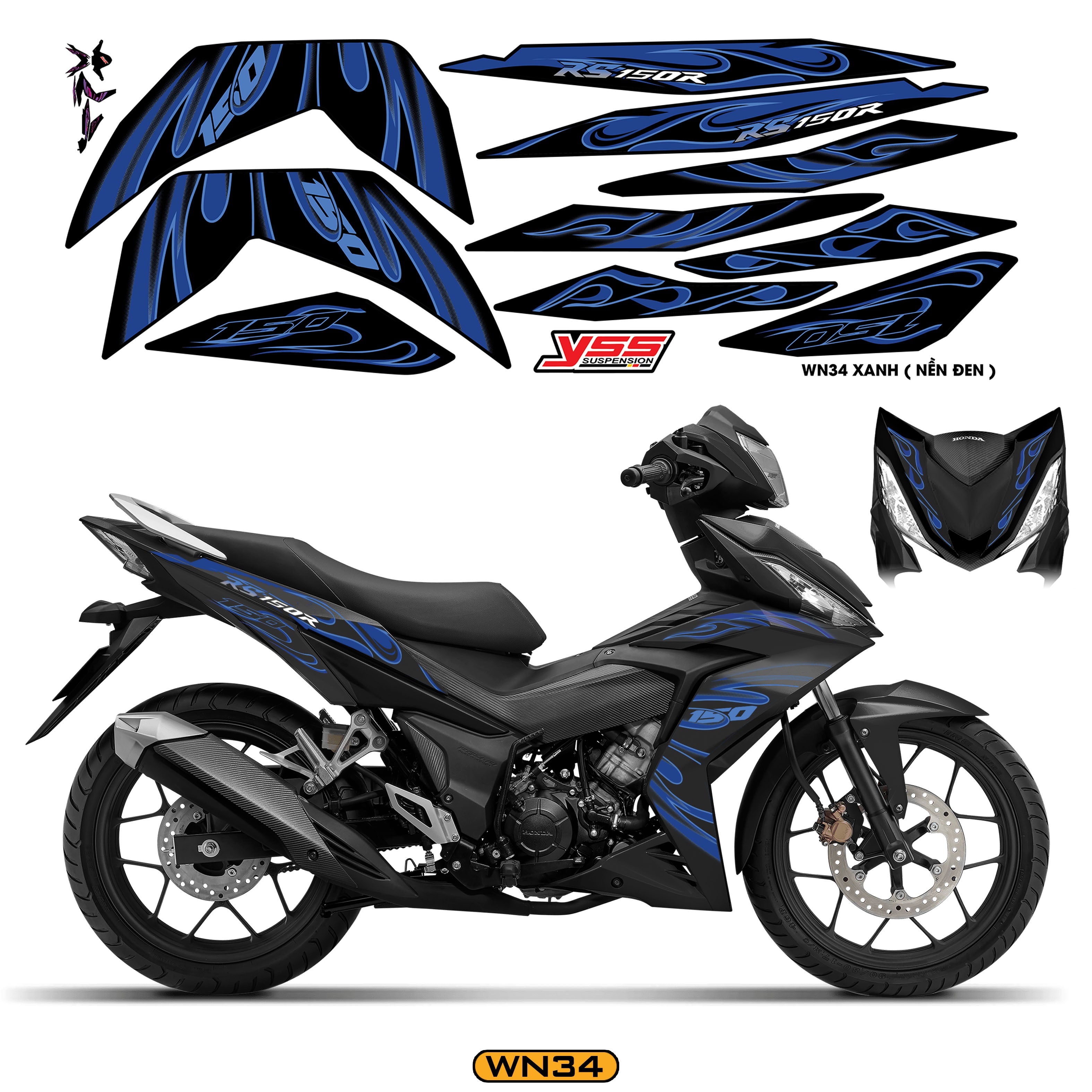 Tem Xe Winner 150 Thiết Kế Ngọn Lửa Cách Điệu màu xanh