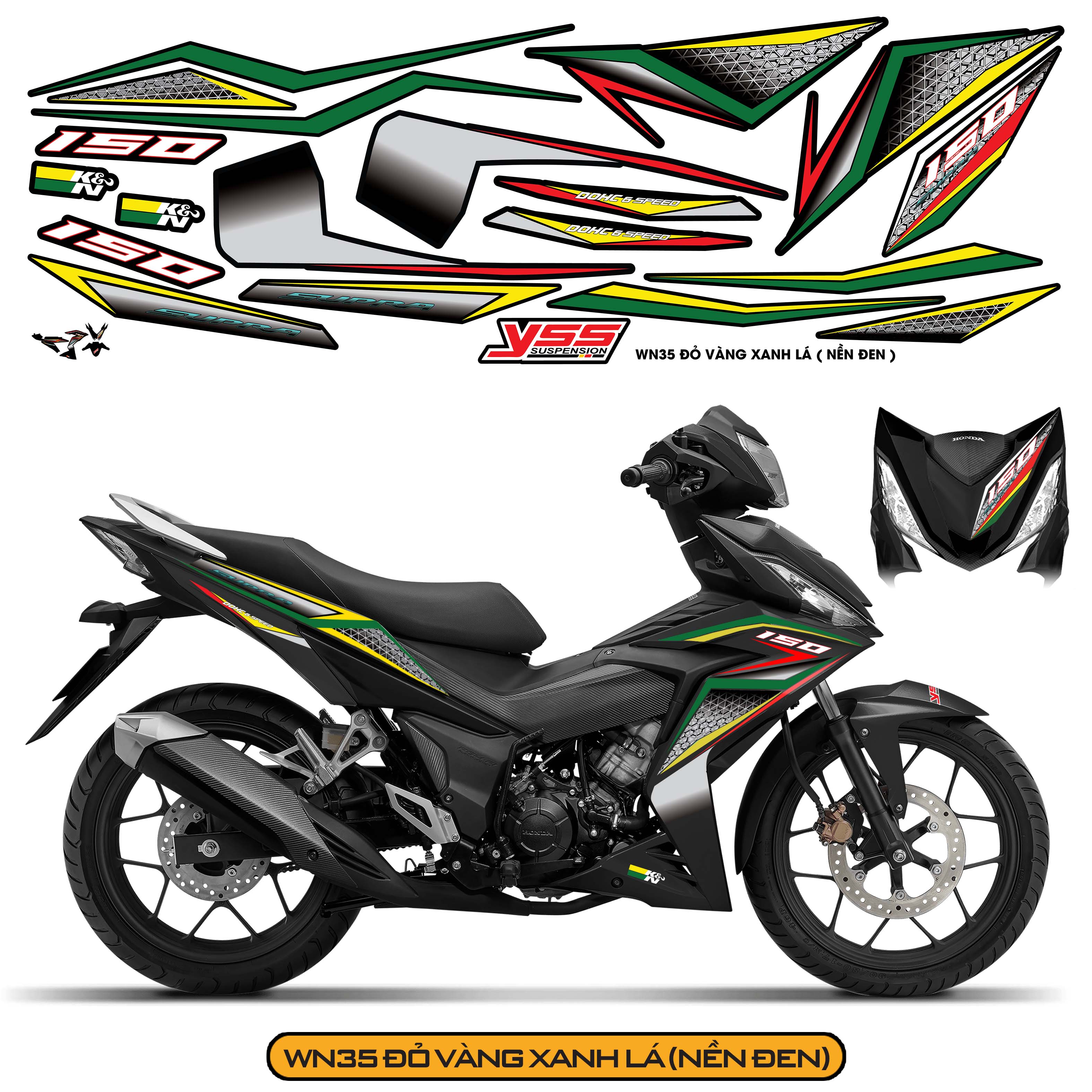 Tem Xe Winner 150 Thiết Kế Sáng Tạo màu đỏ vàng xanh lá