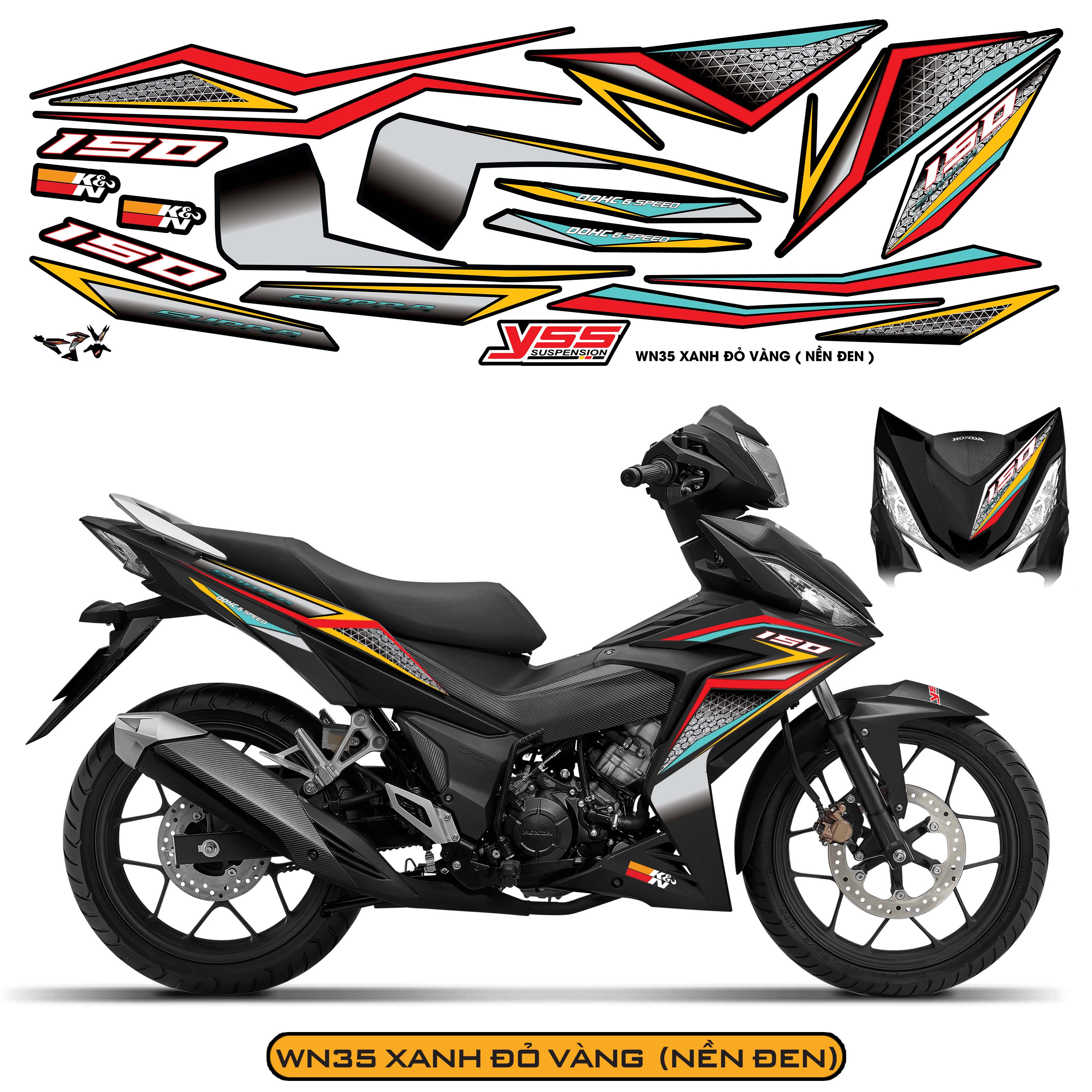 Tem Xe Winner 150 Thiết Kế Sáng Tạo màu xanh đỏ vàng