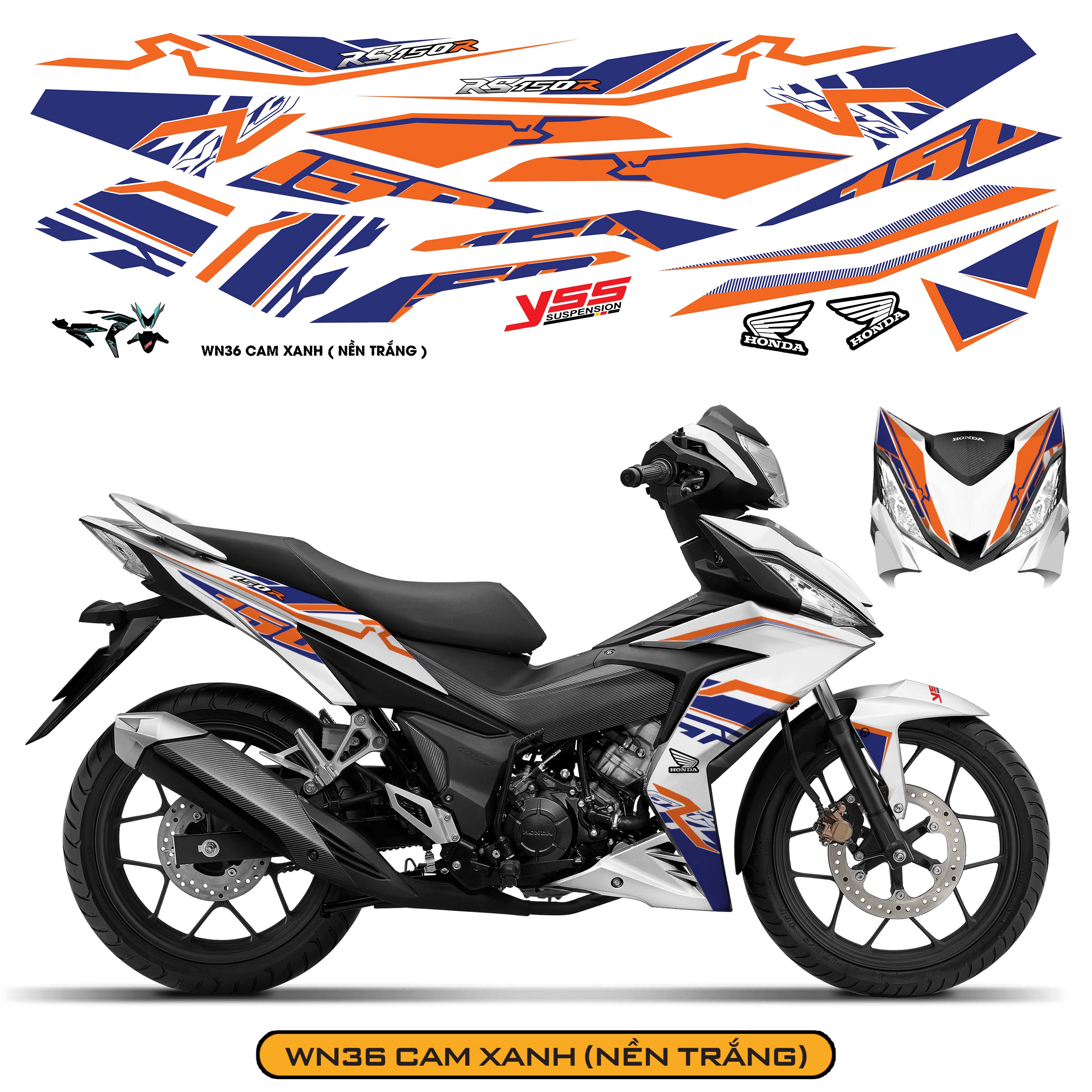 Tem Xe Winner 150 Thiết Kế Mạnh Mẽ màu cam xanh