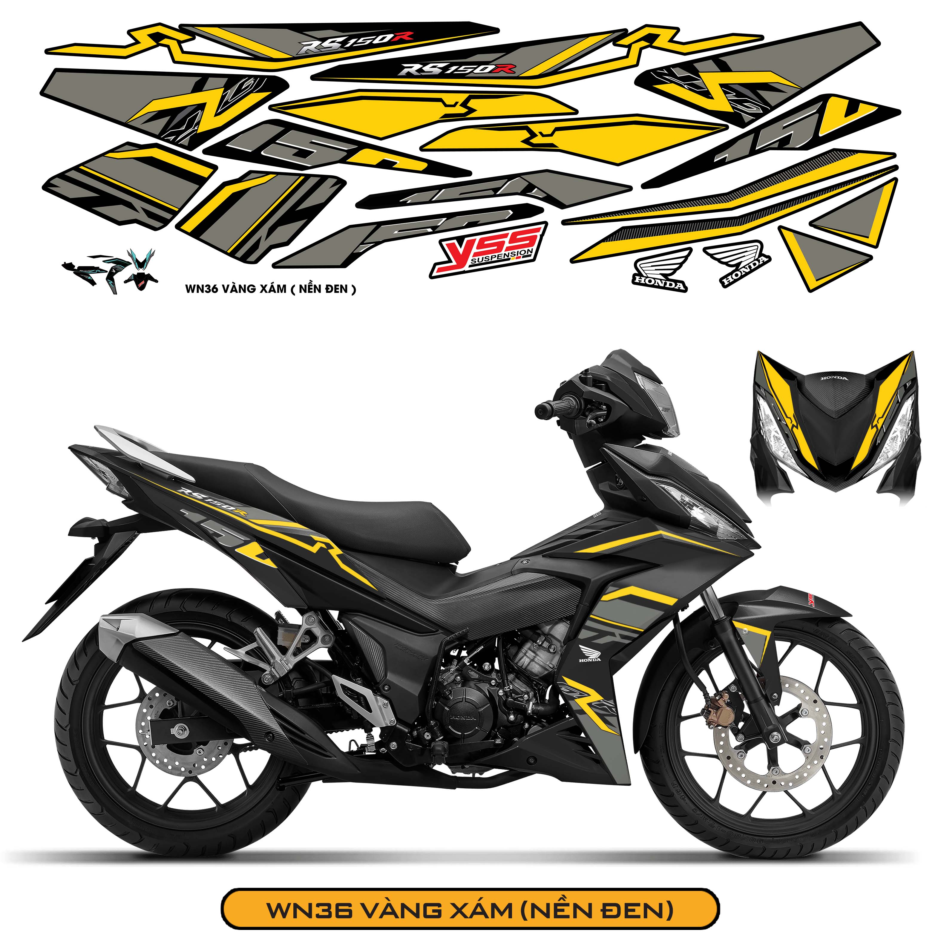 Tem Xe Winner 150 Thiết Kế Mạnh Mẽ màu vàng xám