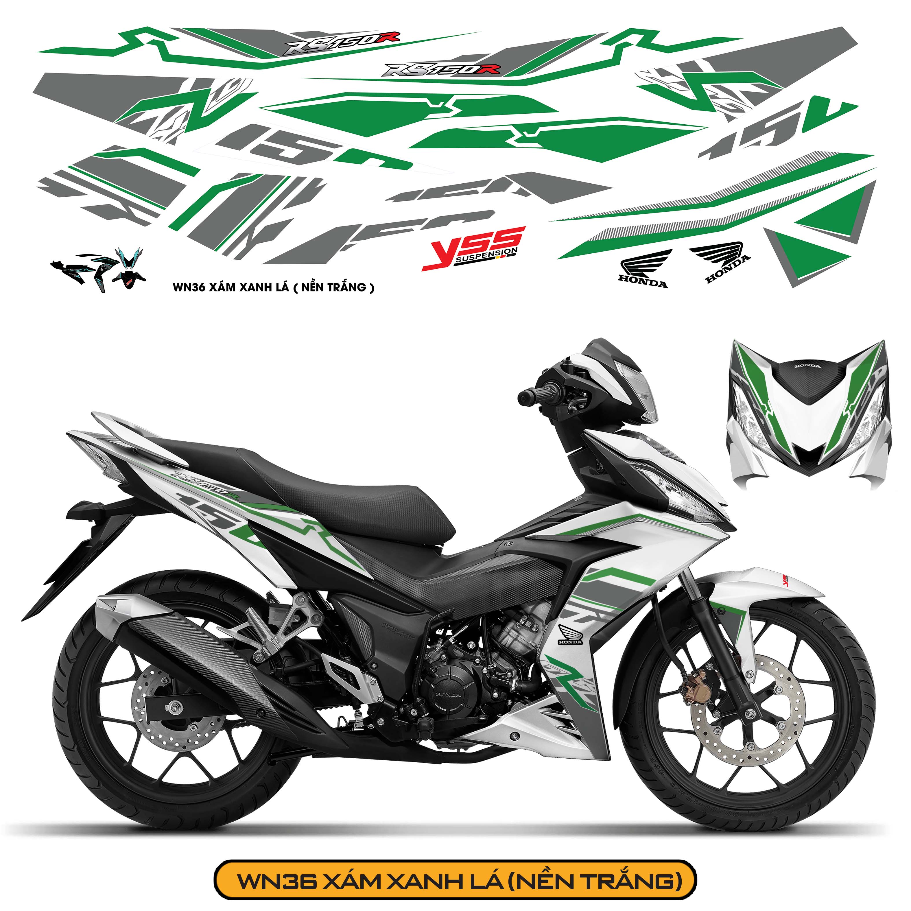 Tem Xe Winner 150 Thiết Kế Mạnh Mẽ màu xám xanh lá