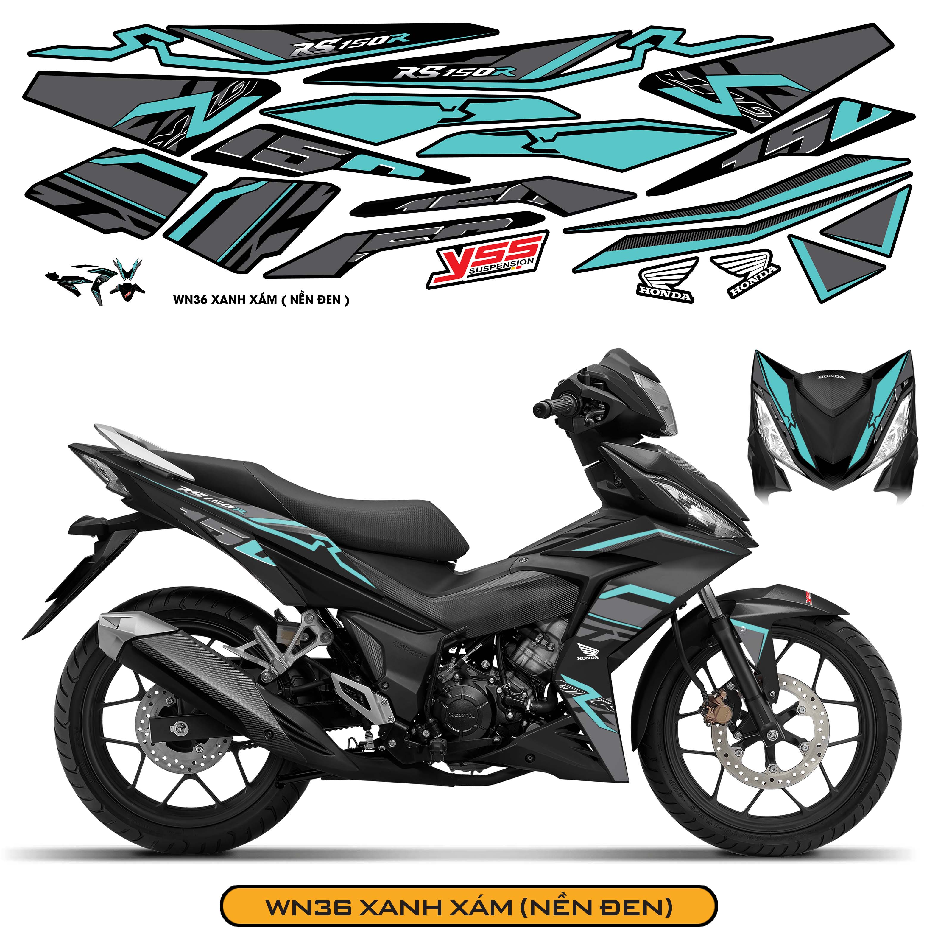 Tem Xe Winner 150 Thiết Kế Mạnh Mẽ màu xanh xám