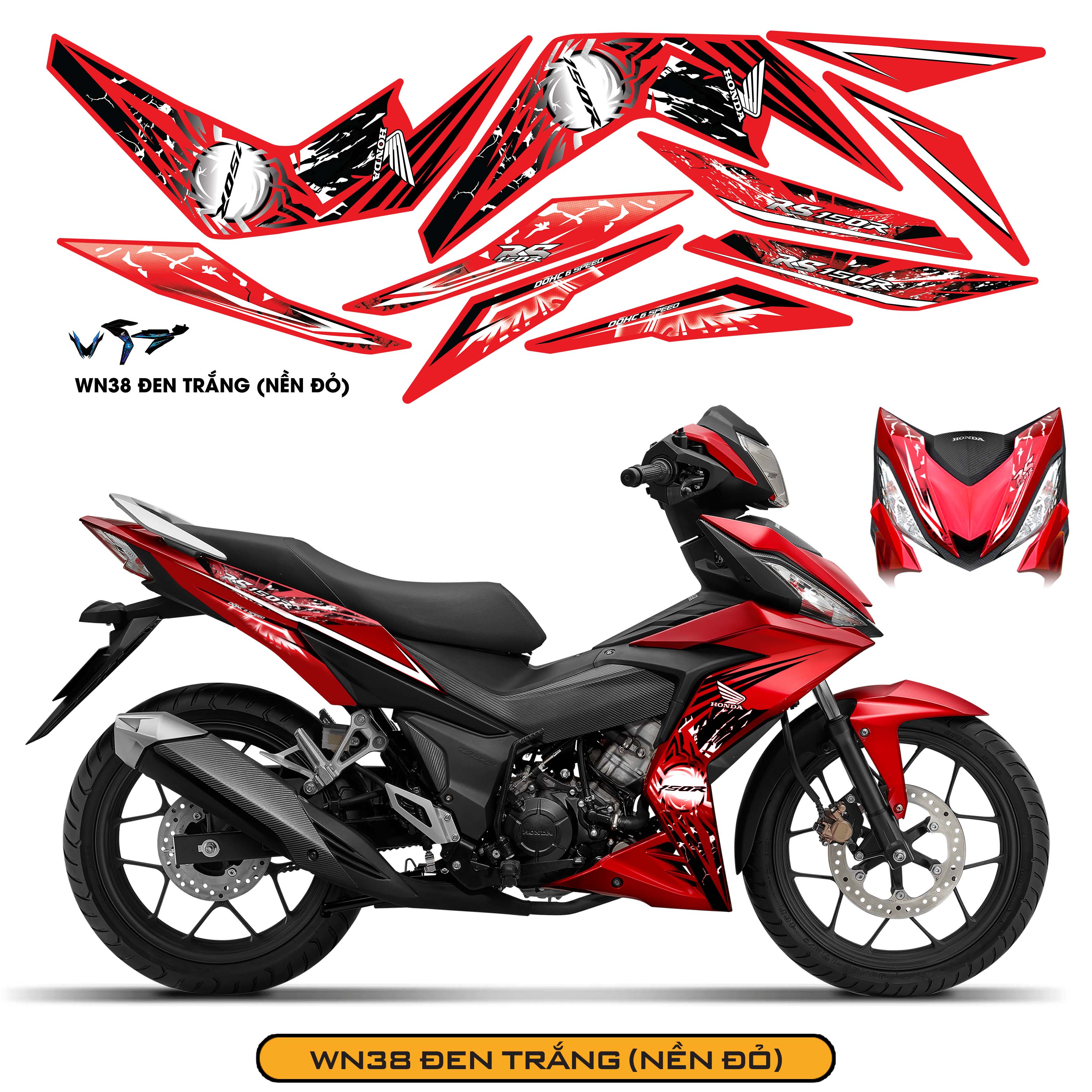 Tem Xe Winner 150 Mẫu RS150 màu đen trắng