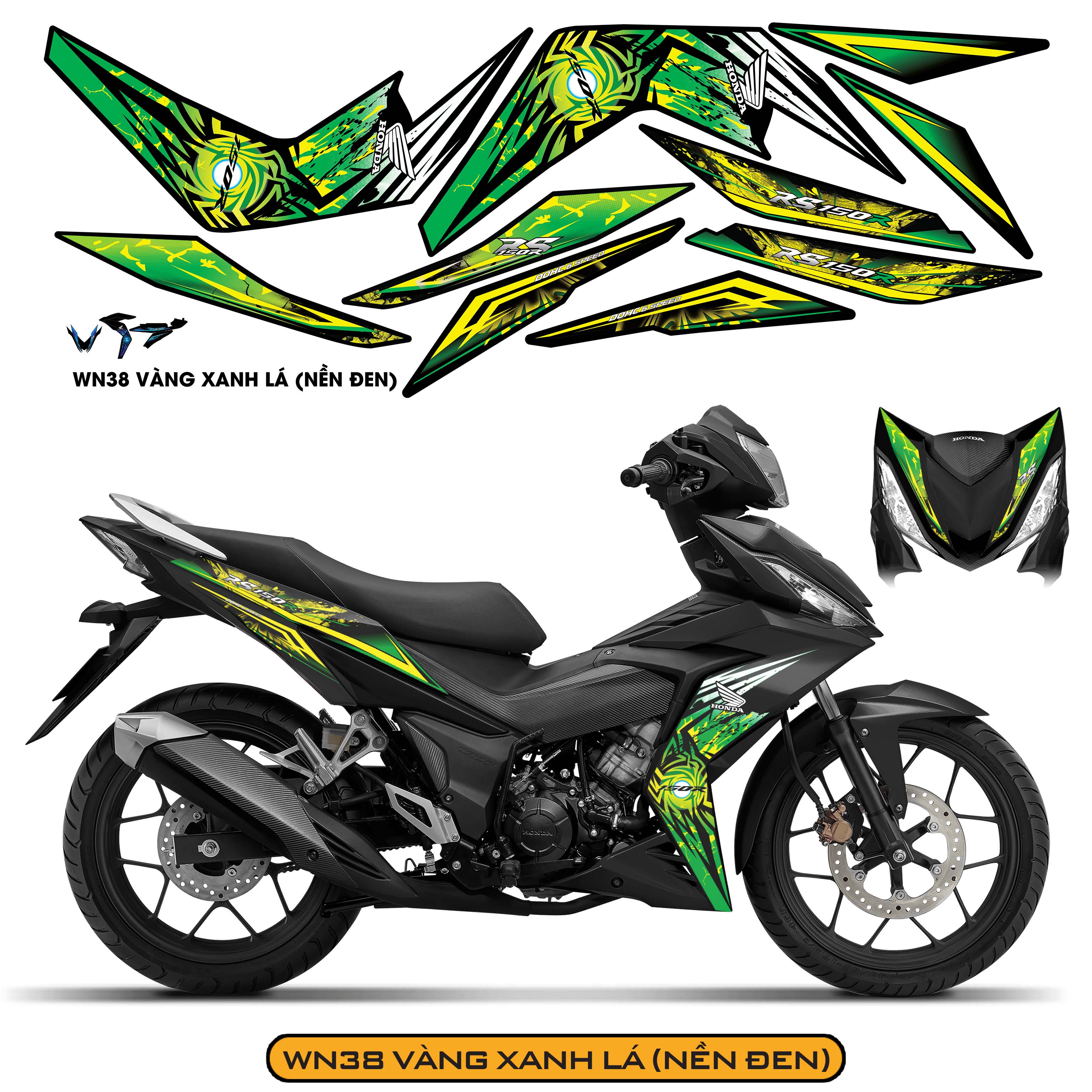 Tem Xe Winner 150 Mẫu RS150 màu vàng xanh lá