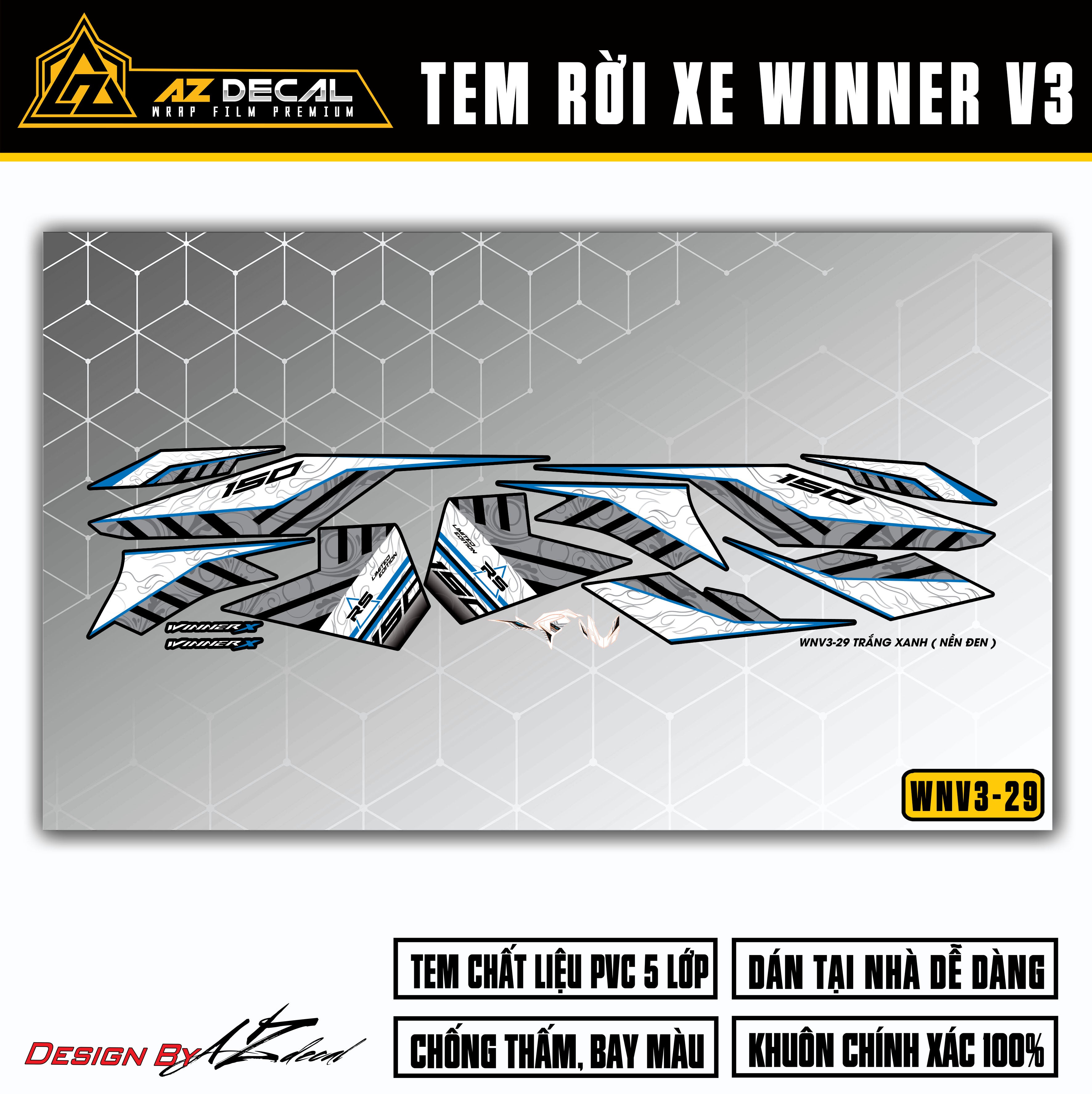 Tem xe Winner X v3 trắng xanh (nền đen)