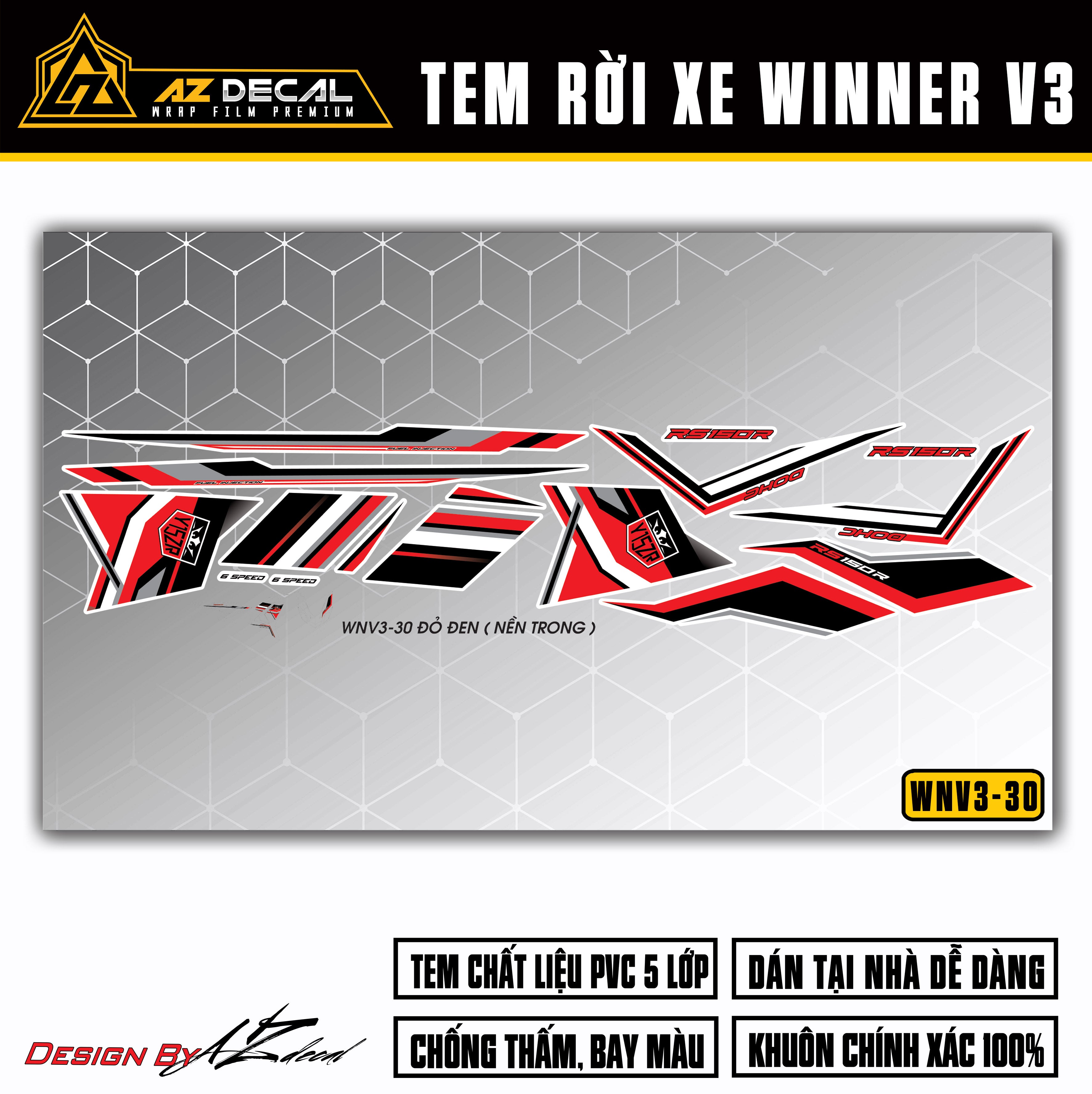 Tem xe RS150R Winner v3 đỏ đen (nền trong)