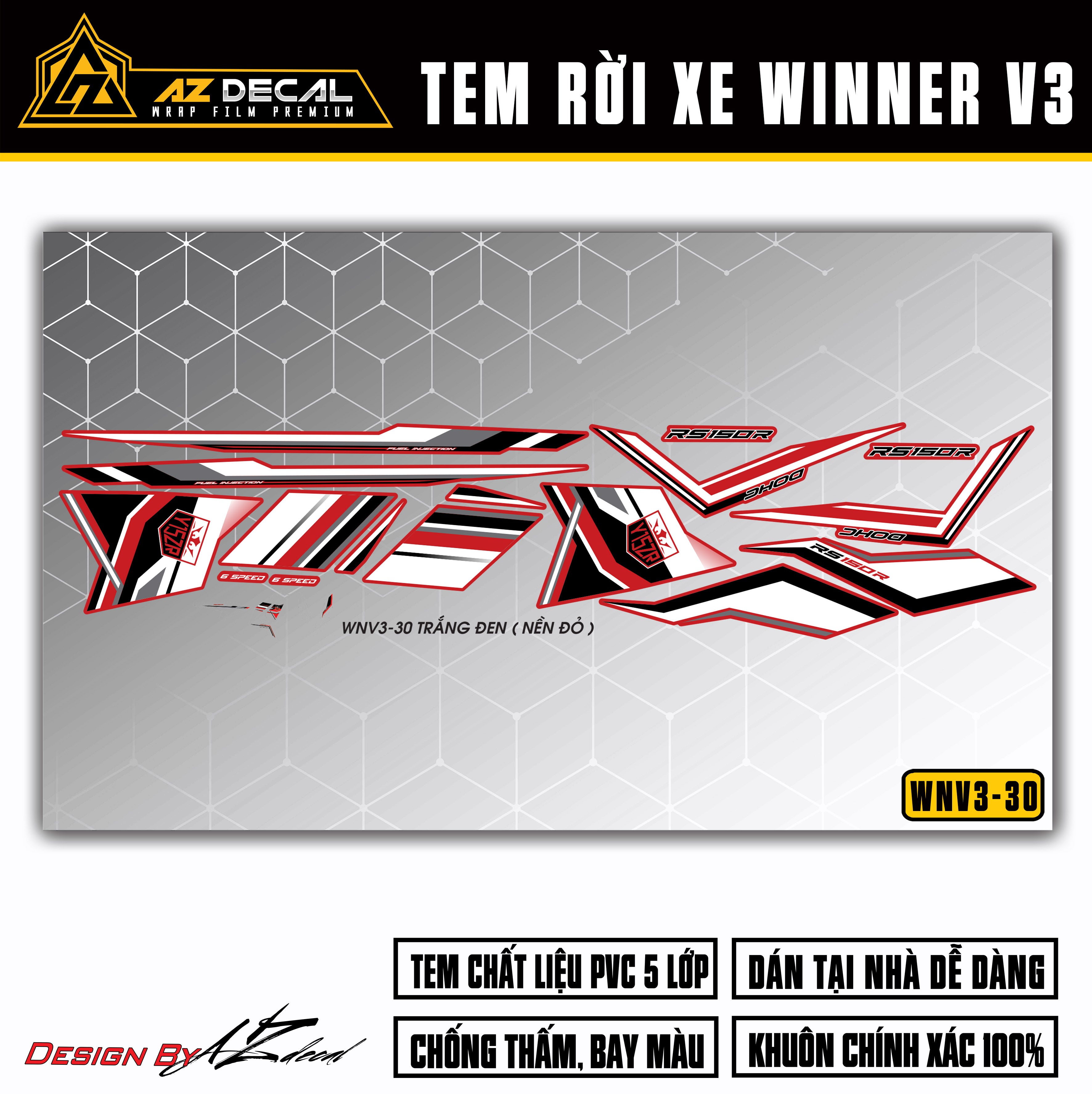 Tem xe Winner X v3 trắng đen (nền đỏ) mẫu RS150R