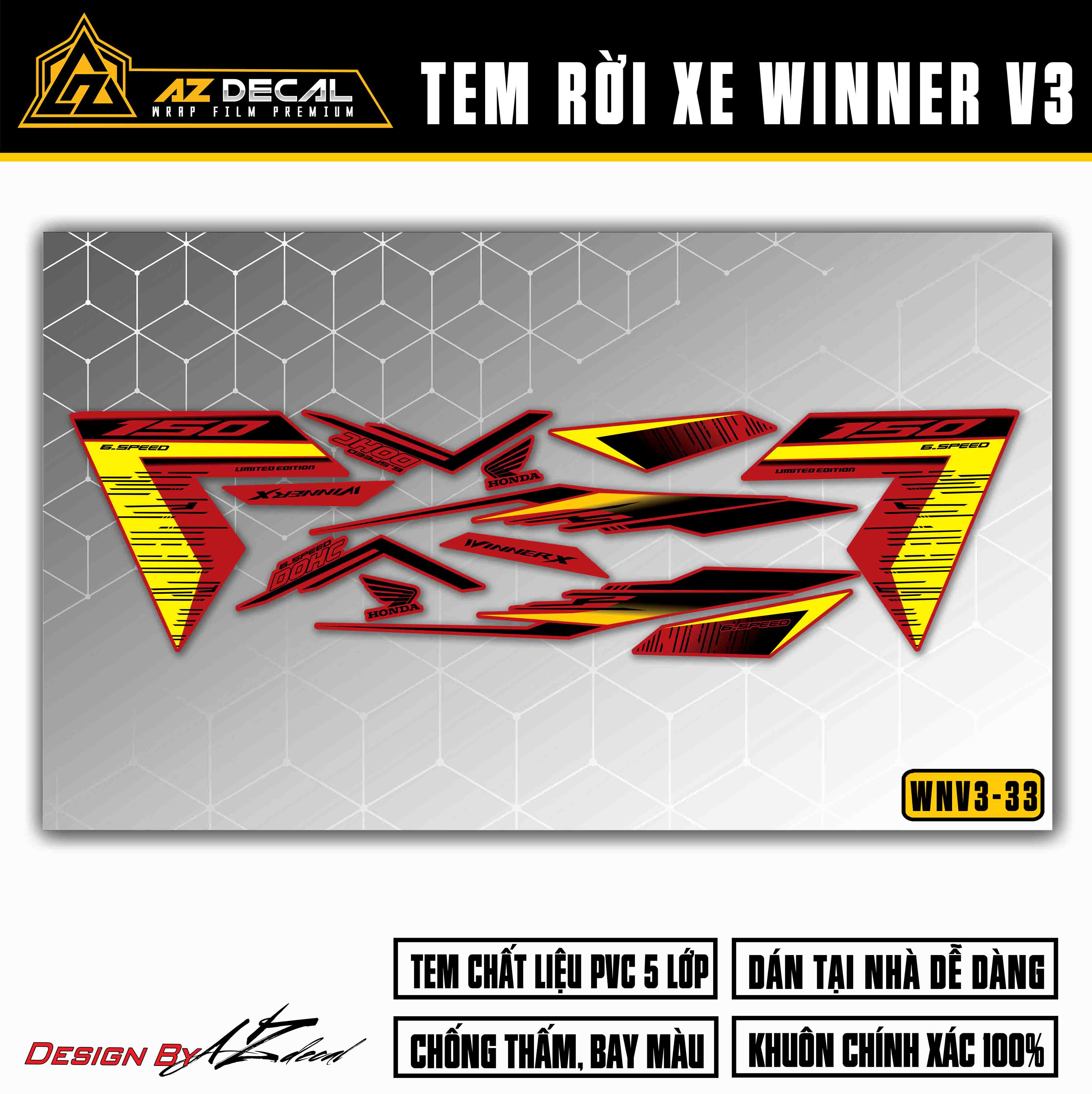 Tem dán xe Winner V3 đỏ mẫu Limited Edition