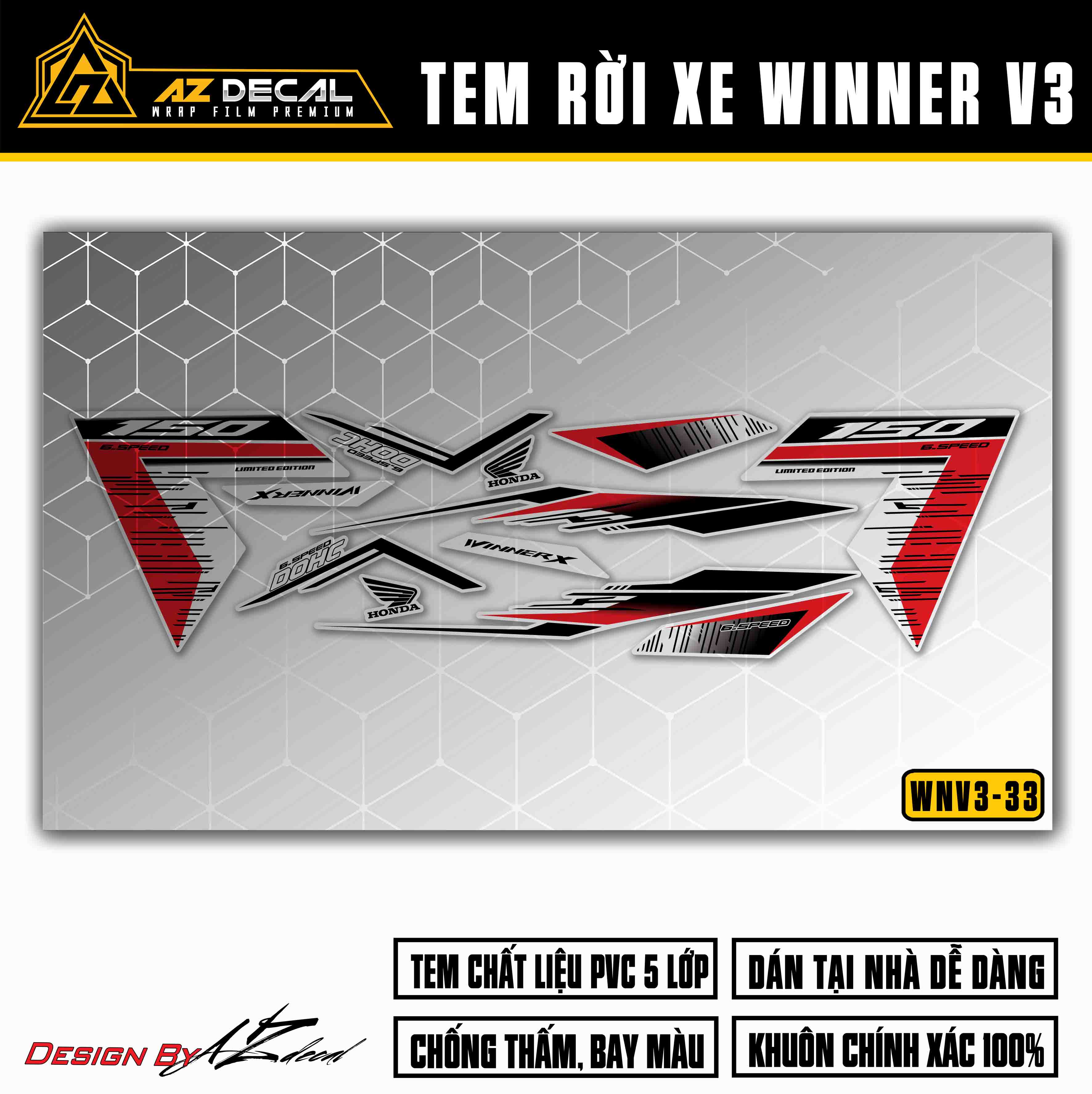Tem rời Winner X V3 đỏ đen nền trong
