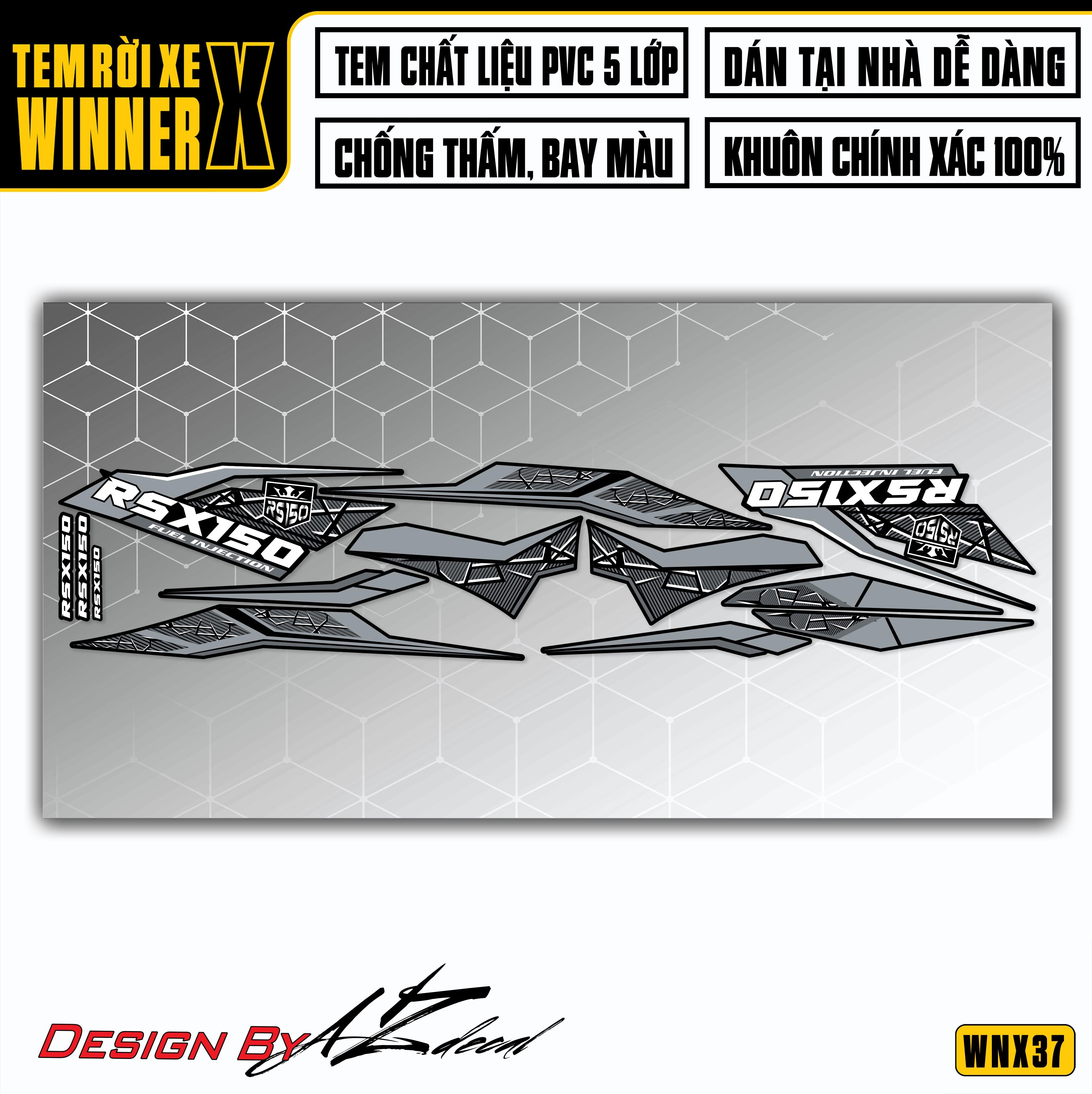 Chi tiết tem dán Winner X đen chủ đề RSX150