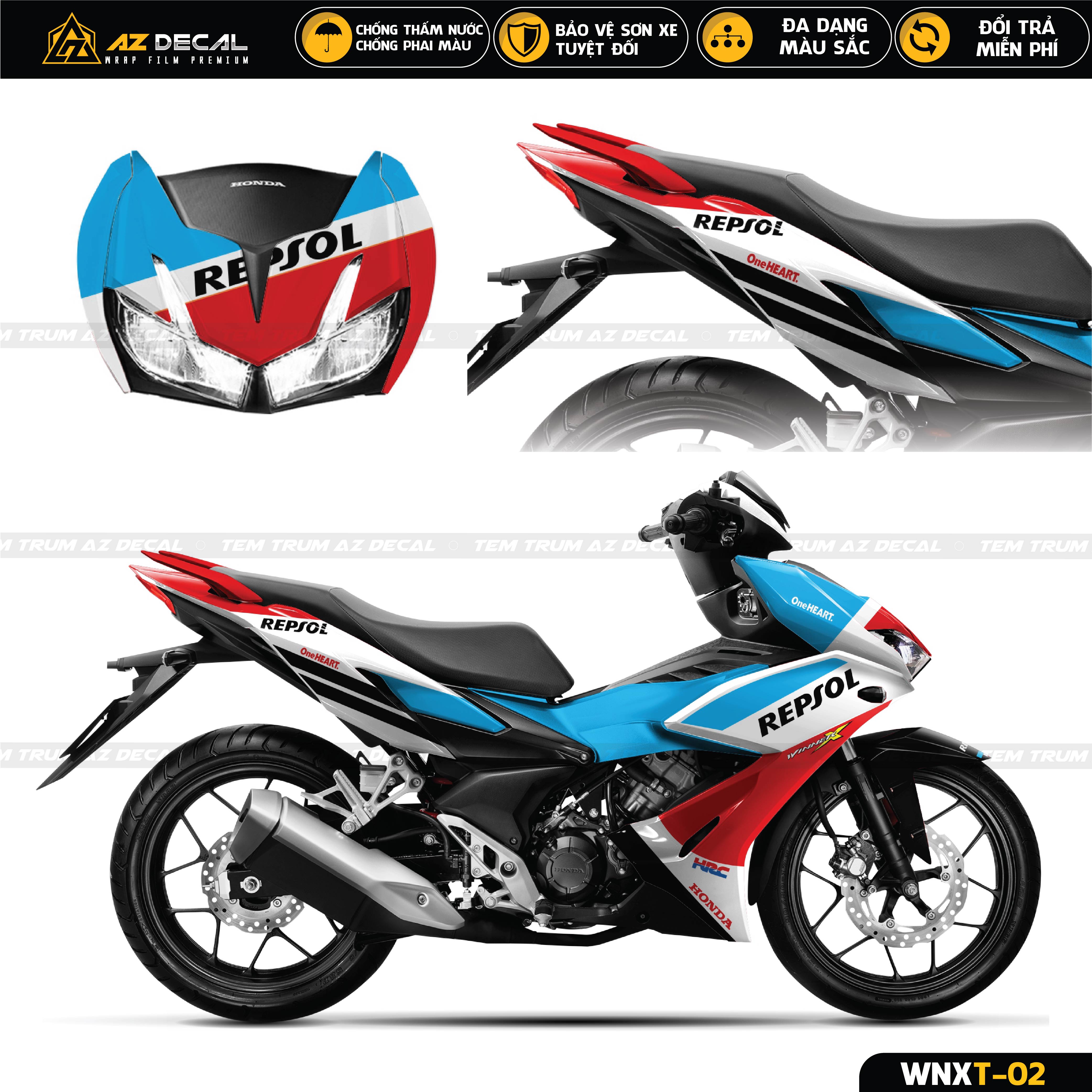 Tem trùm Winner X - Winner V2 phong cách Repsol màu xanh đỏ