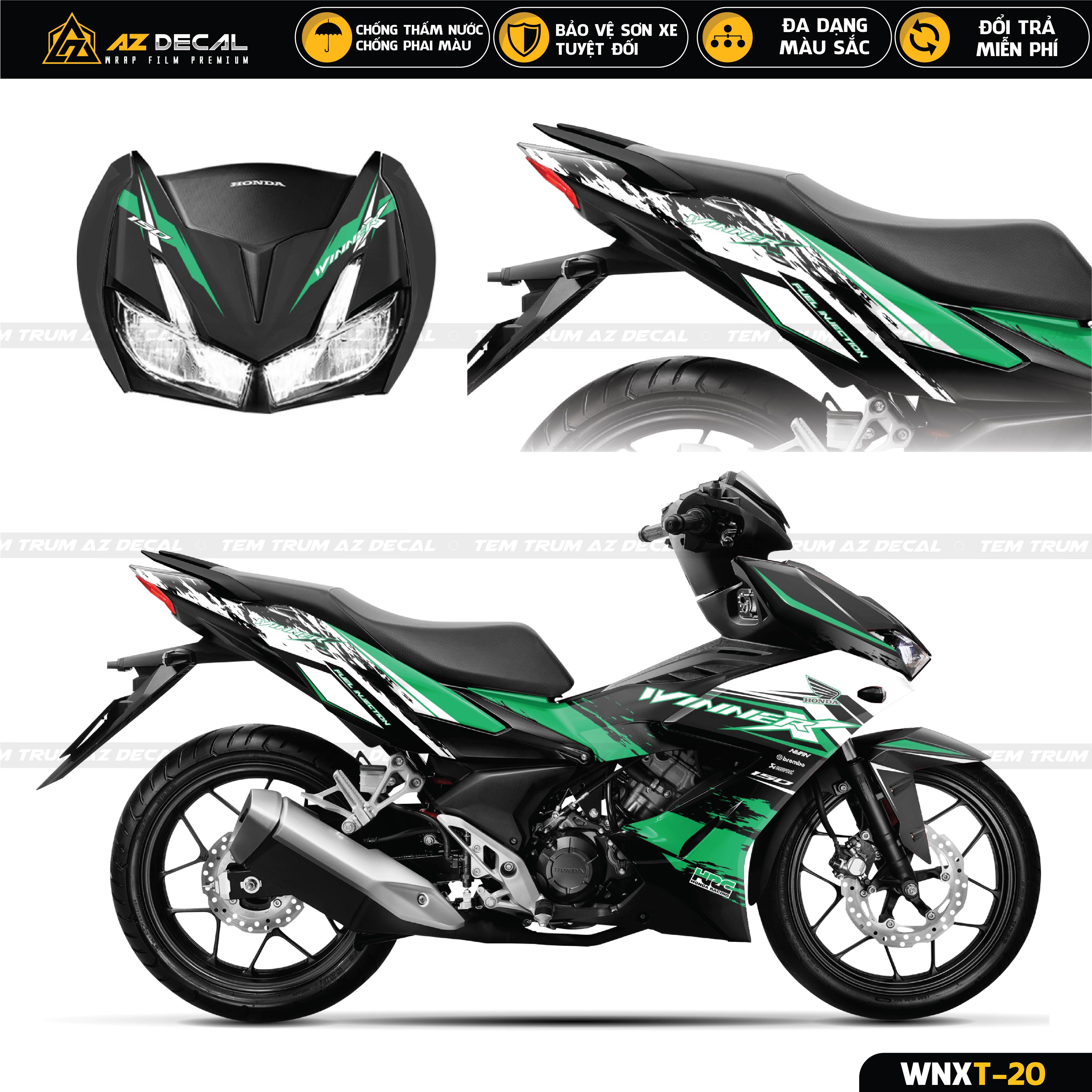 Tem trùm xe Winner X màu xanh đen đẹp