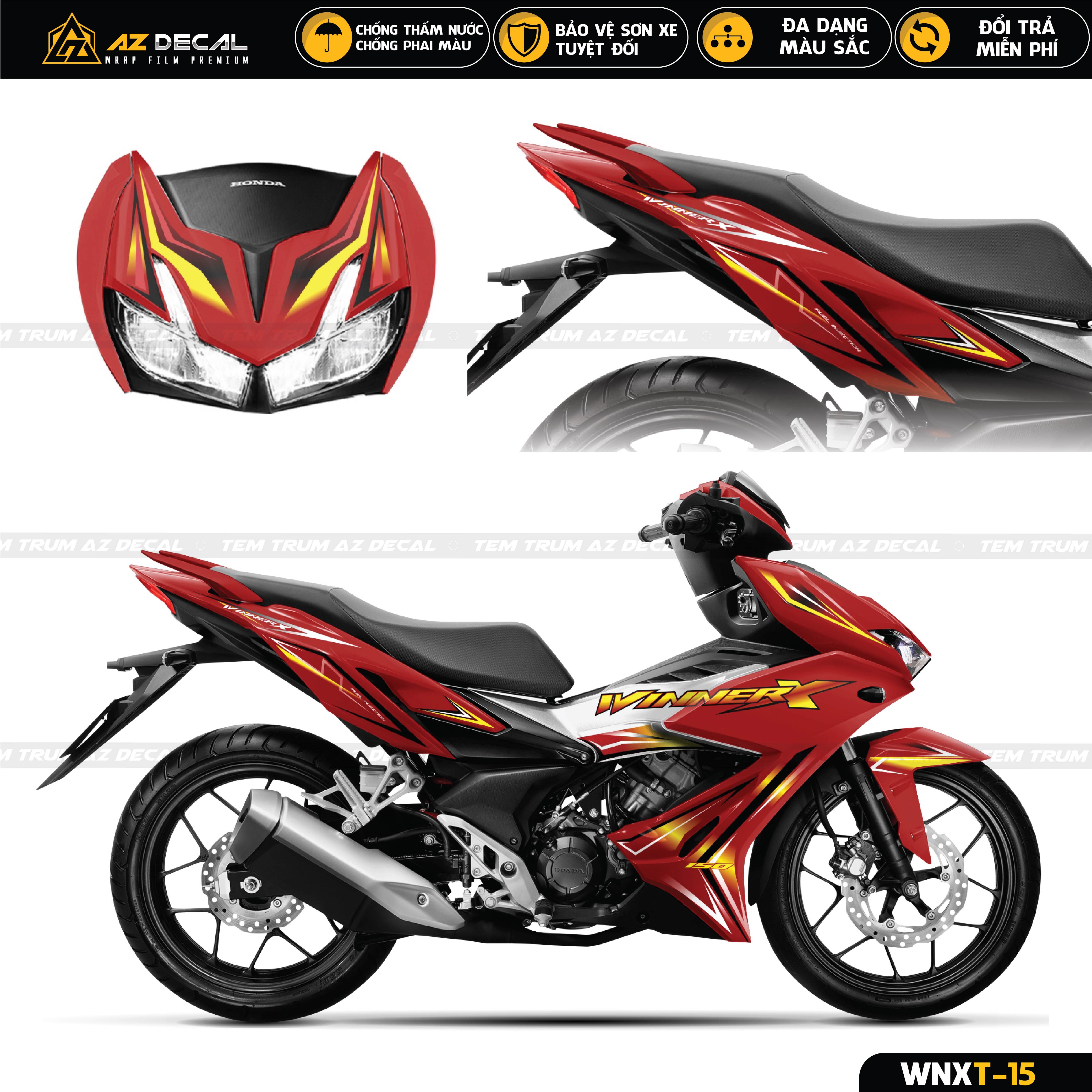 Tem dán xe Winner X đẹp mẫu tia lửa điện đỏ