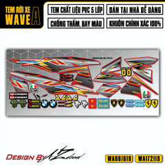 Tem xe Wave Alpha mẫu chữ X dán cho xe đỏ
