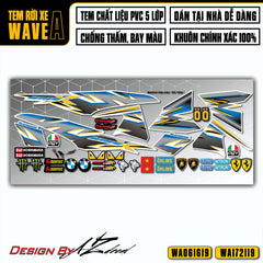 Tem dán xe Wave Alpha màu xám vàng (nền trắng)