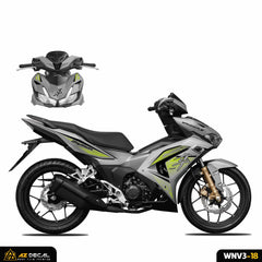 Mẫu decal dán xe WInner v3 xám bạc phong cách Hayabusa