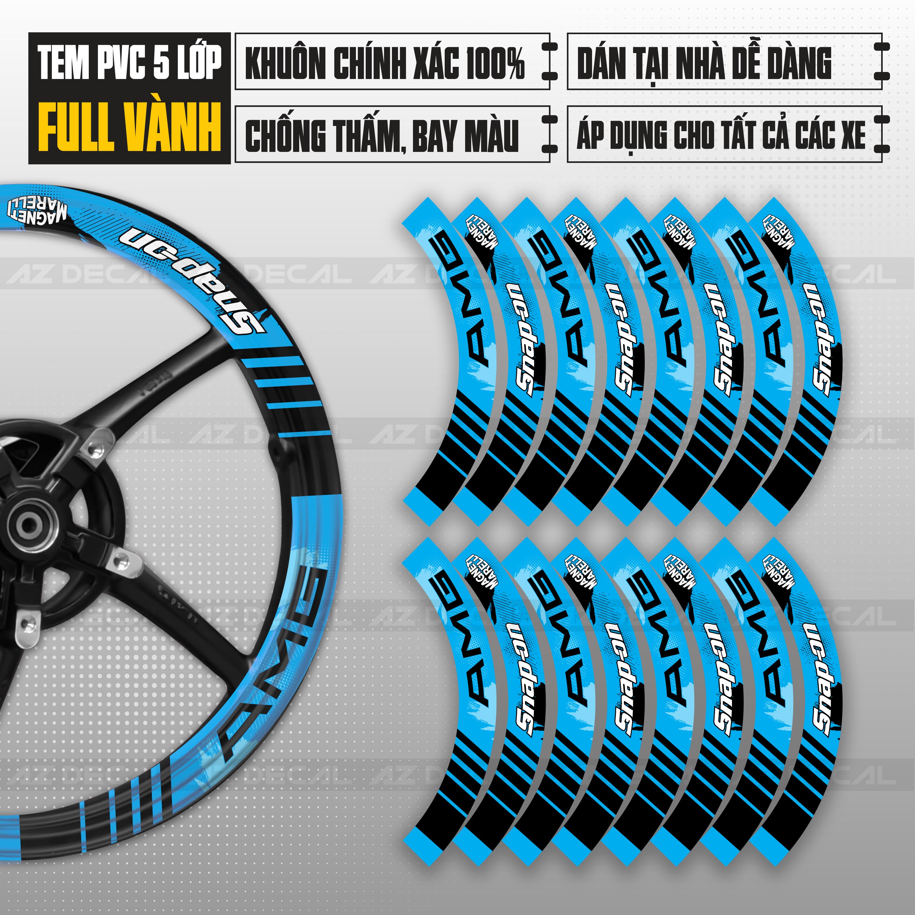 Tem dán vành xe máy đẹp mẫu AMG xanh dương