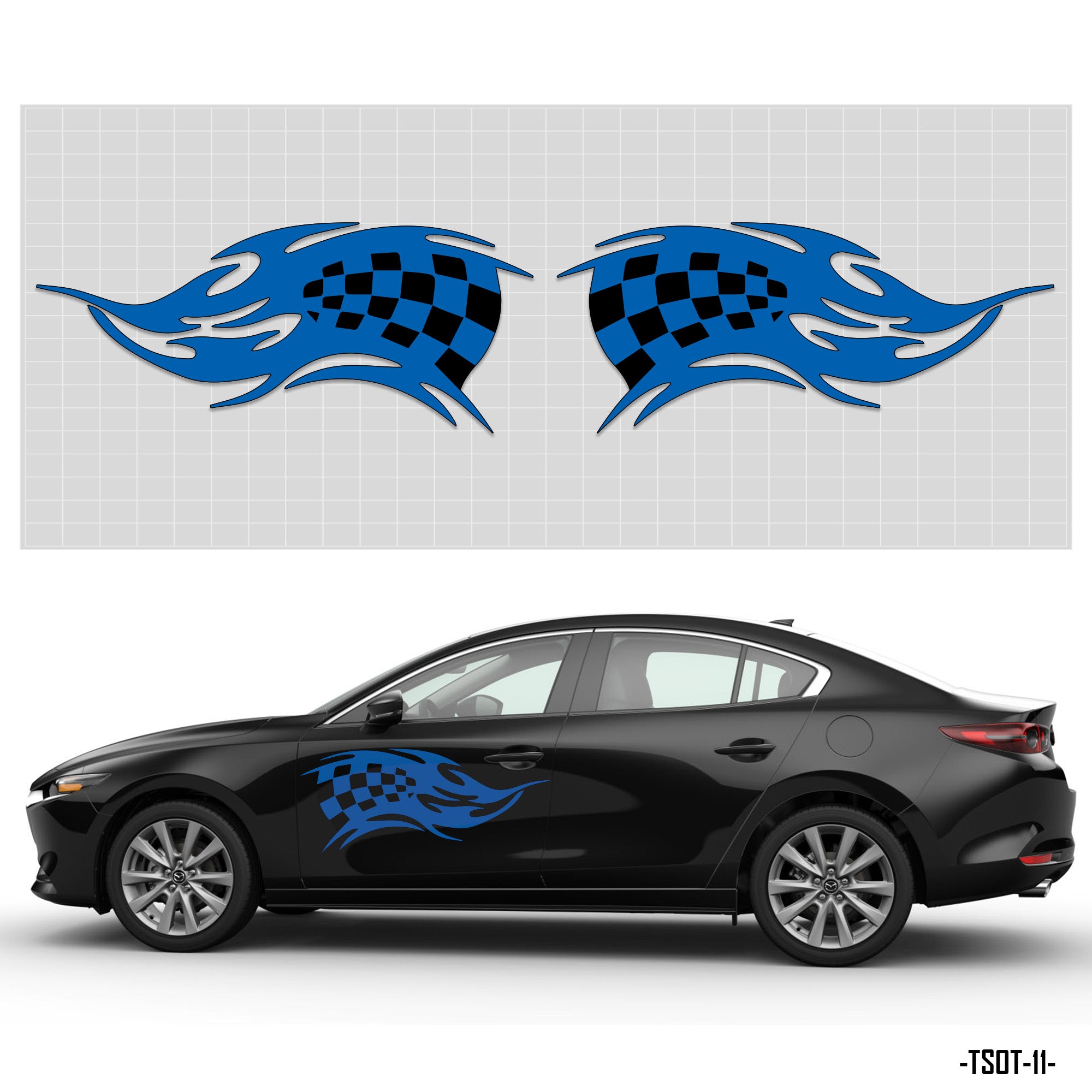 Tem xe ô tô đẹp thiết kế Racing màu xanh đen