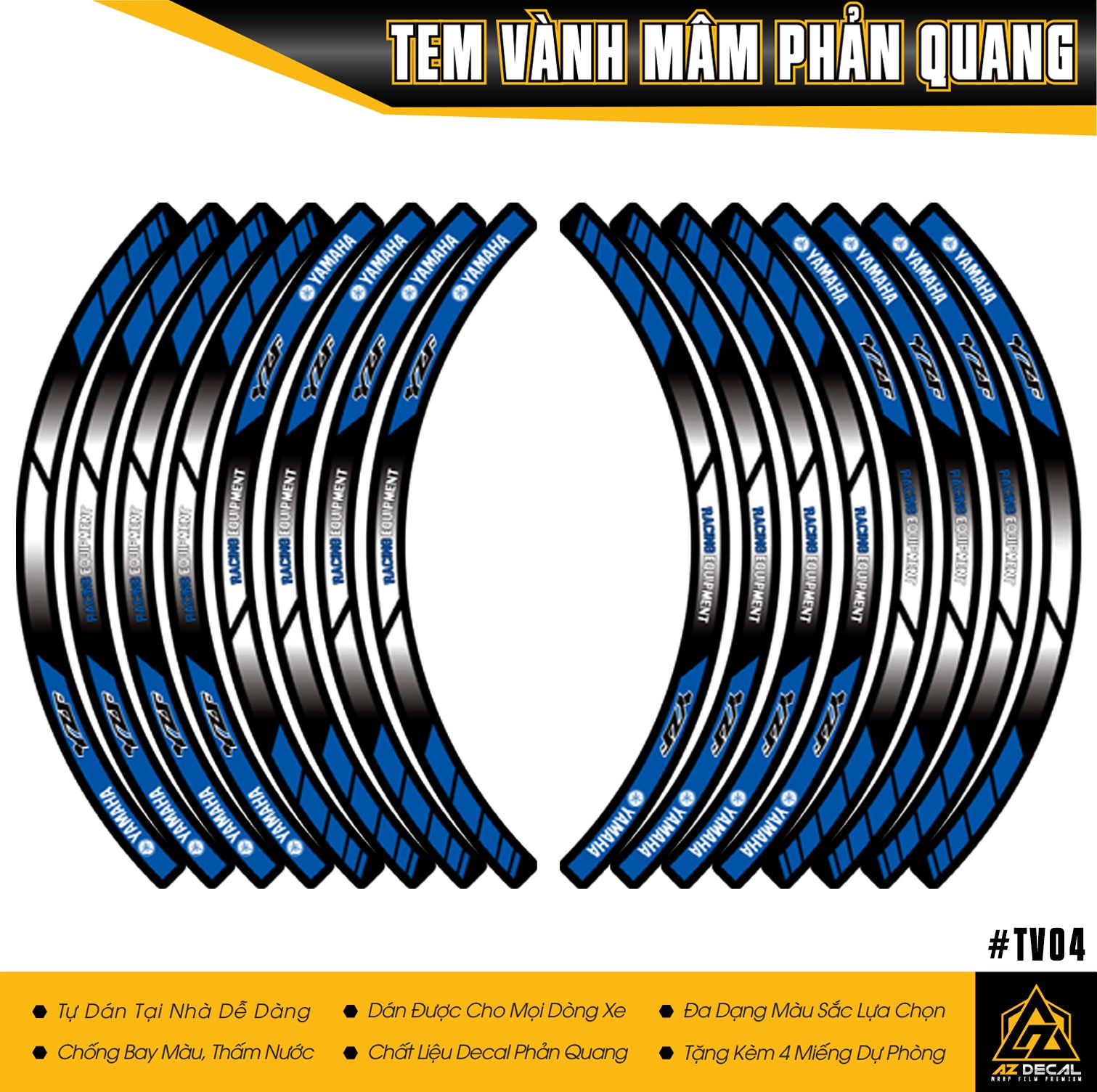 Chỉ mâm Yamaha YZF phản quang màu xanh
