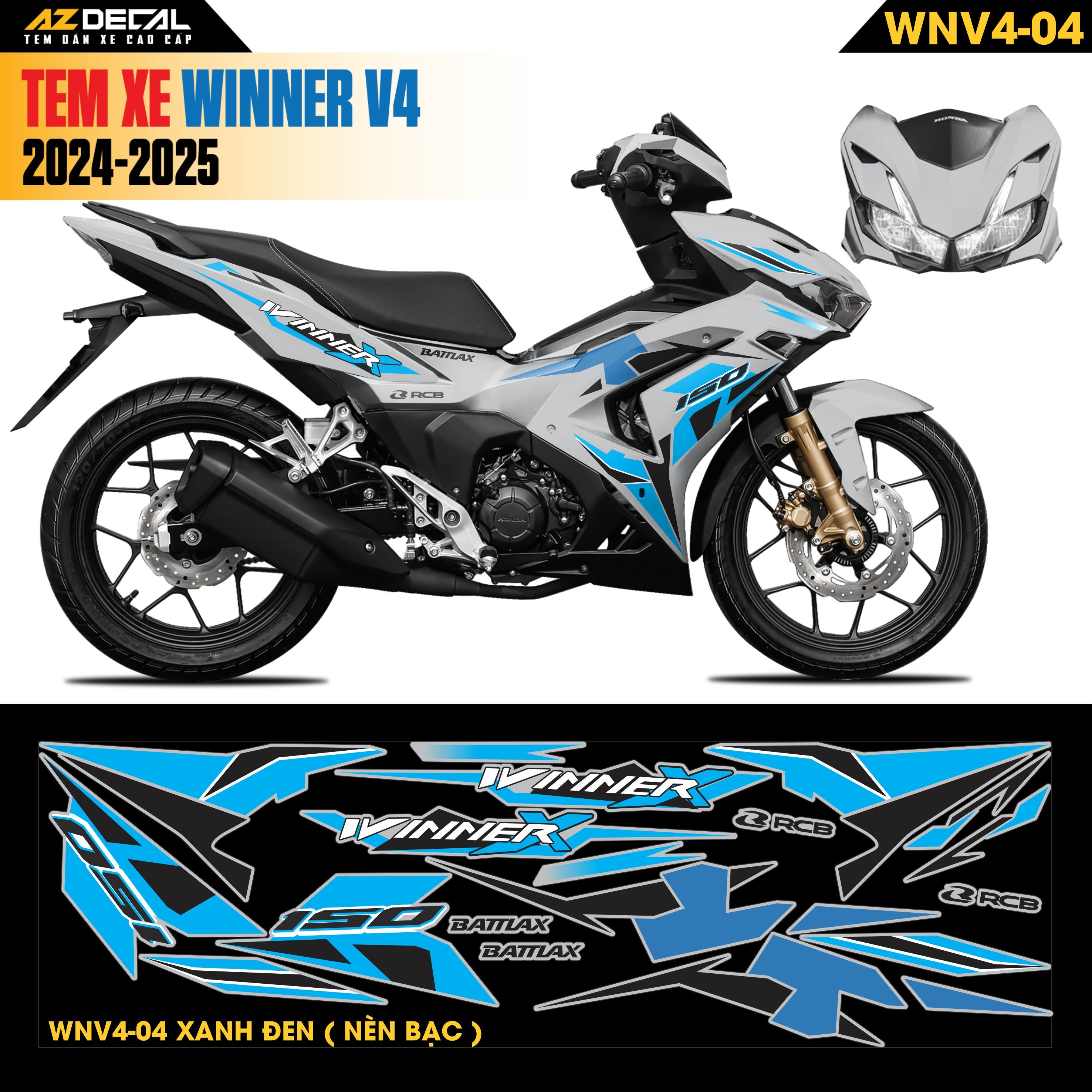 Tem Xe Winner V4 Mẫu WNV4-04 Xanh Đen