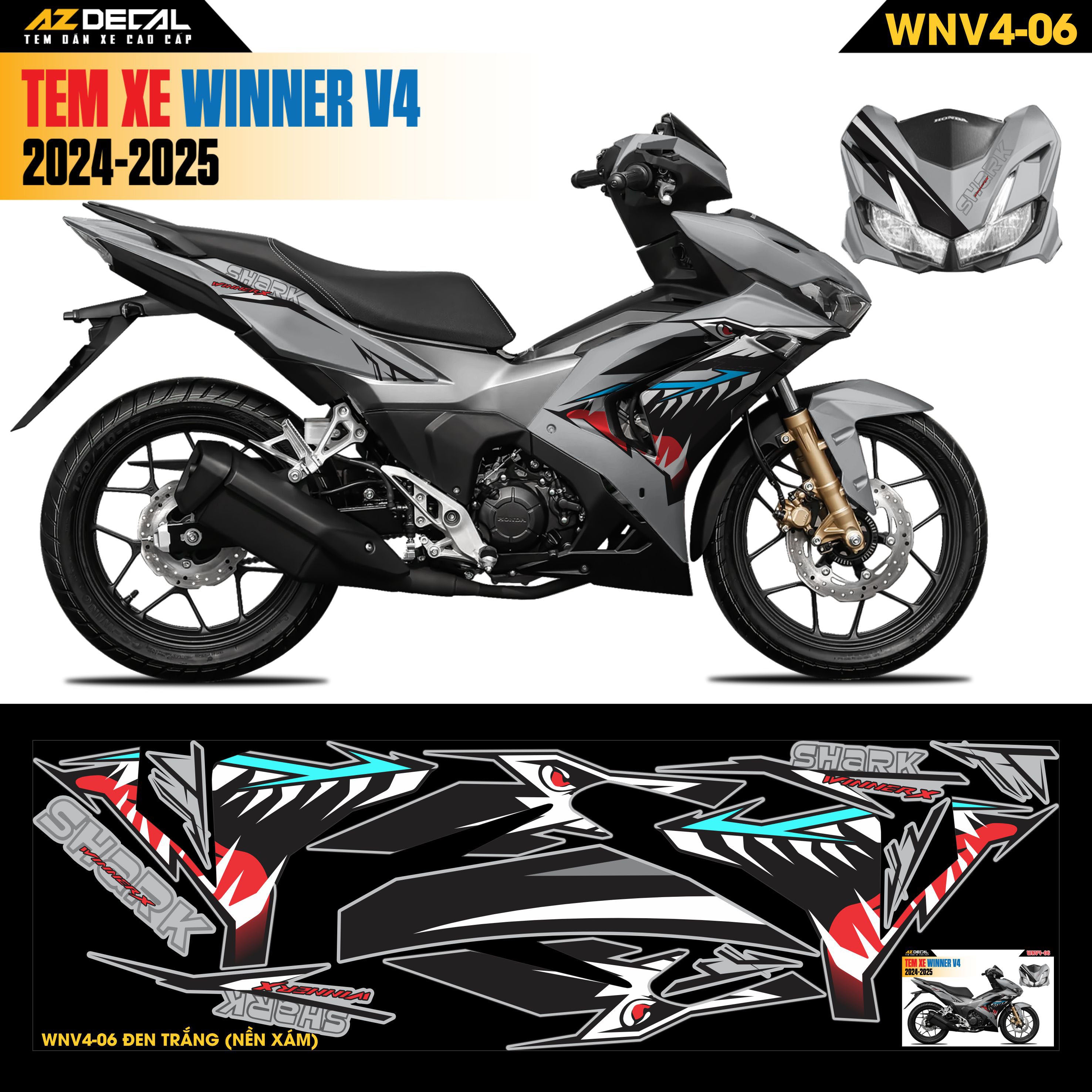 Tem Xe Winner V4 Mẫu WNV4-06 Đen Trắng