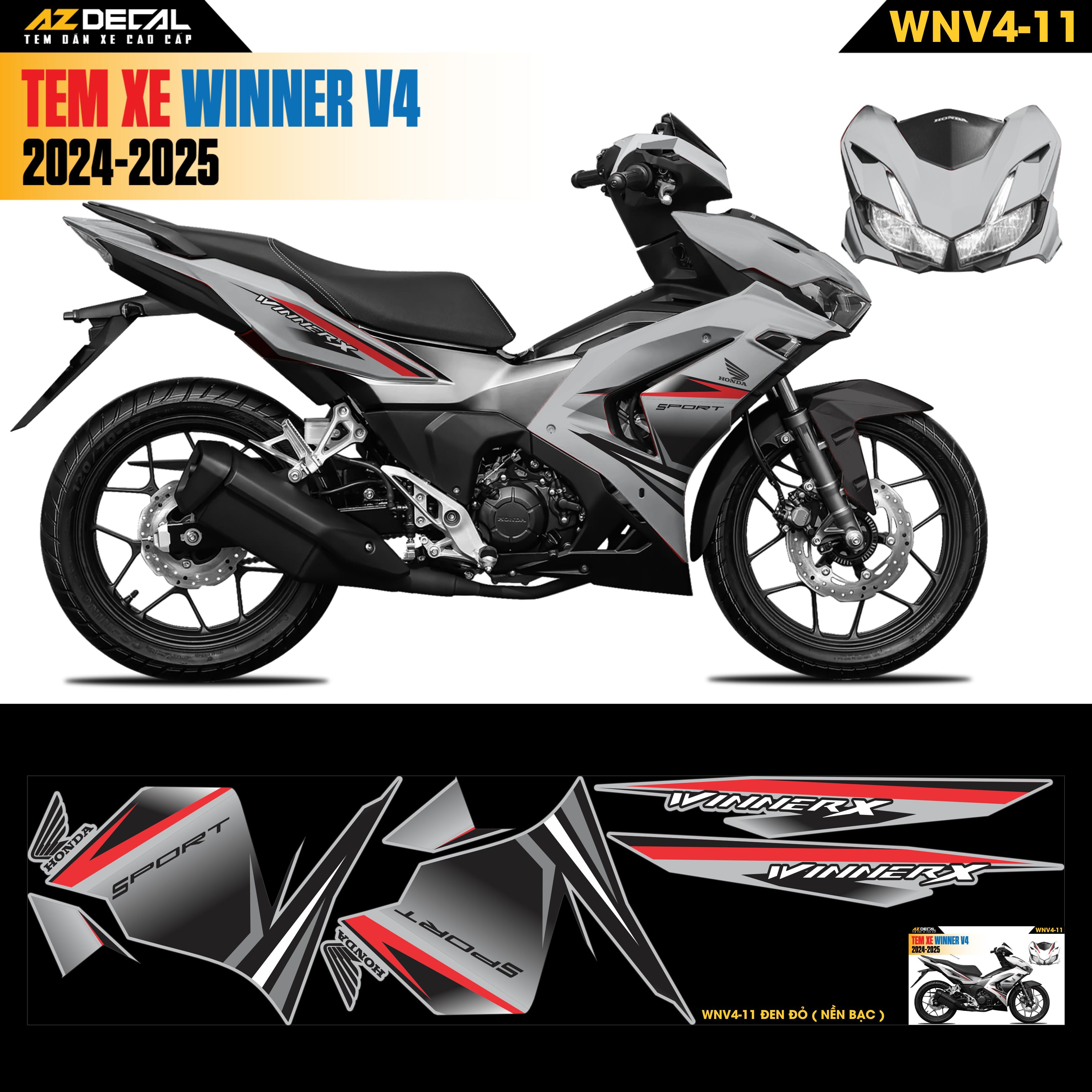 Tem Xe Winner V4 Mẫu WNV4-11 Đen Đỏ