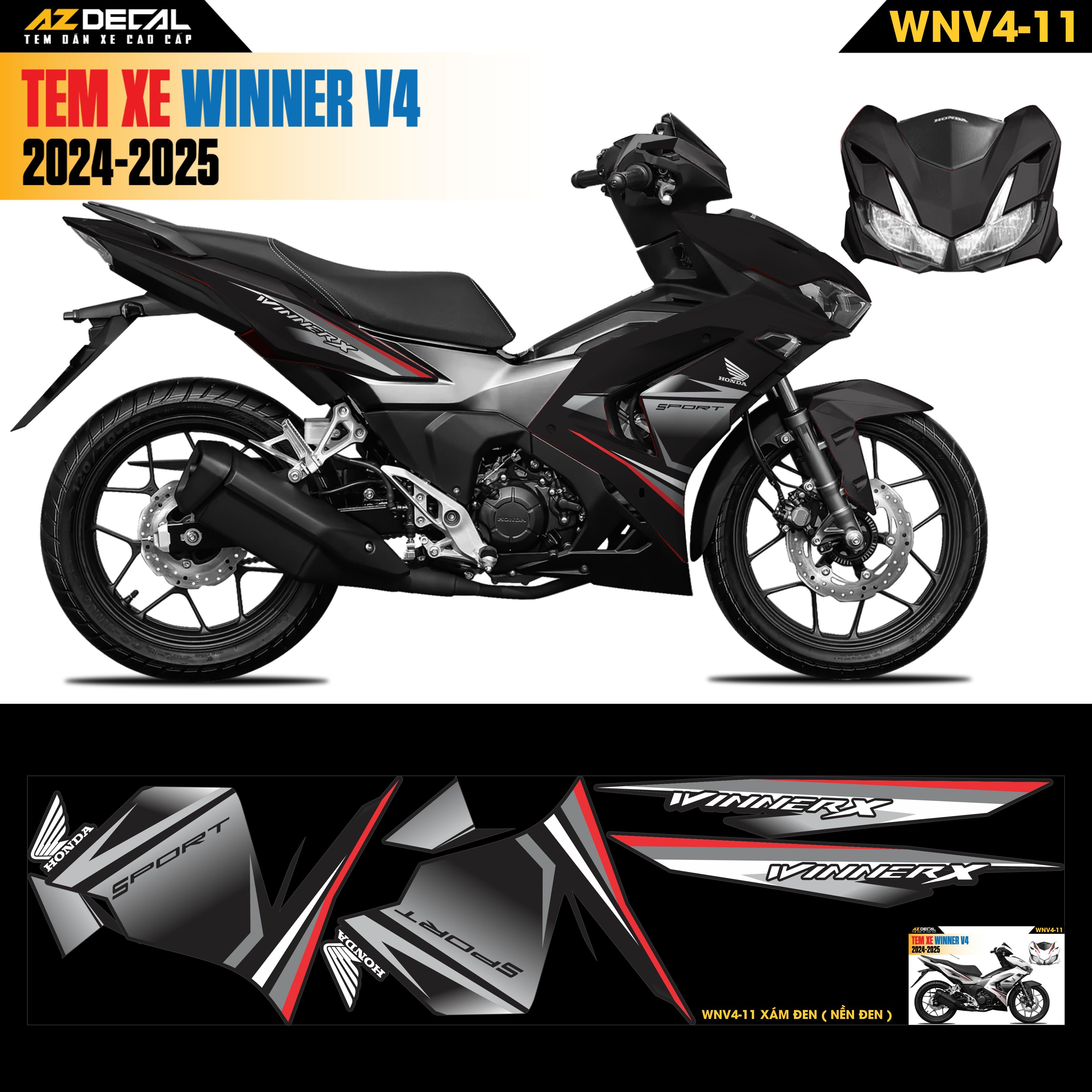 Tem Xe Winner V4 Mẫu WNV4-11 Xám Đen