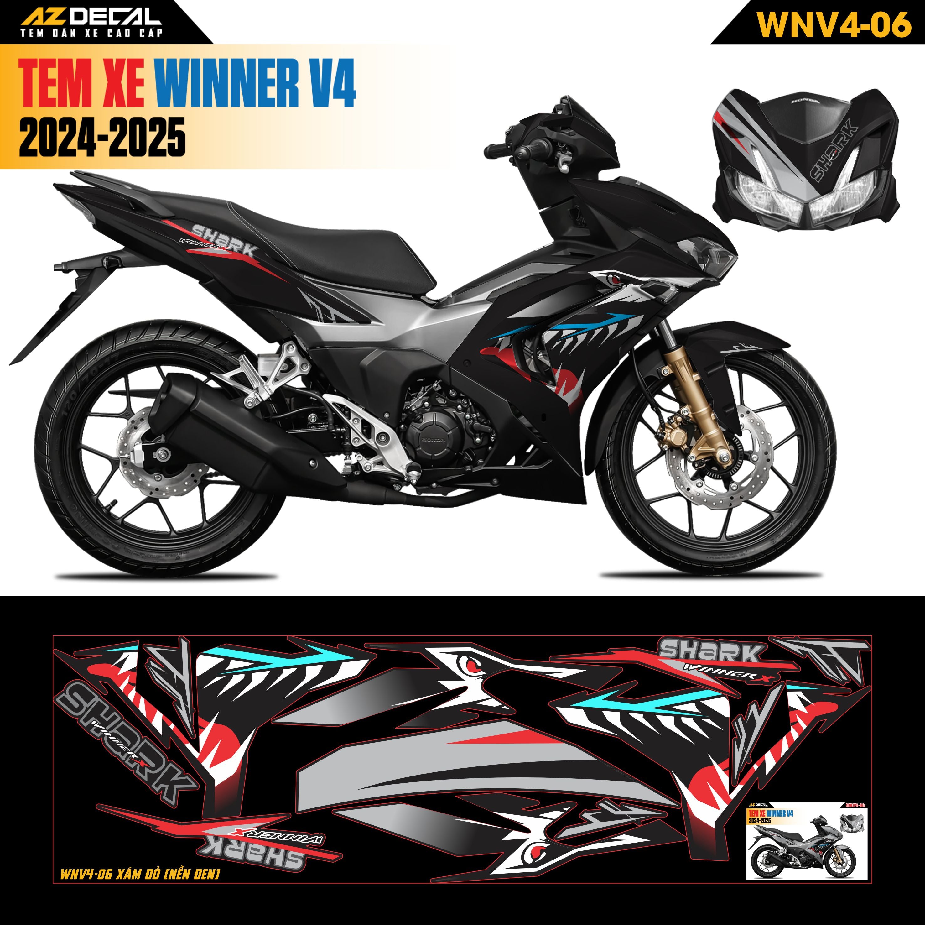 Tem Xe Winner V4 Mẫu WNV4-06 Xám Đỏ